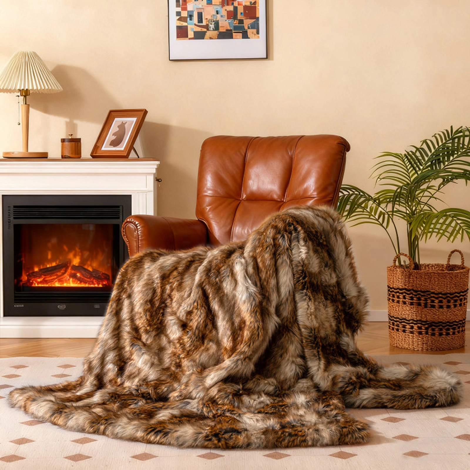 SUGIFT Golden Yellow 60-in by 80-in 540-GSM Faux Raccoon Fur Throw Blanket with PV Fleece Reverse