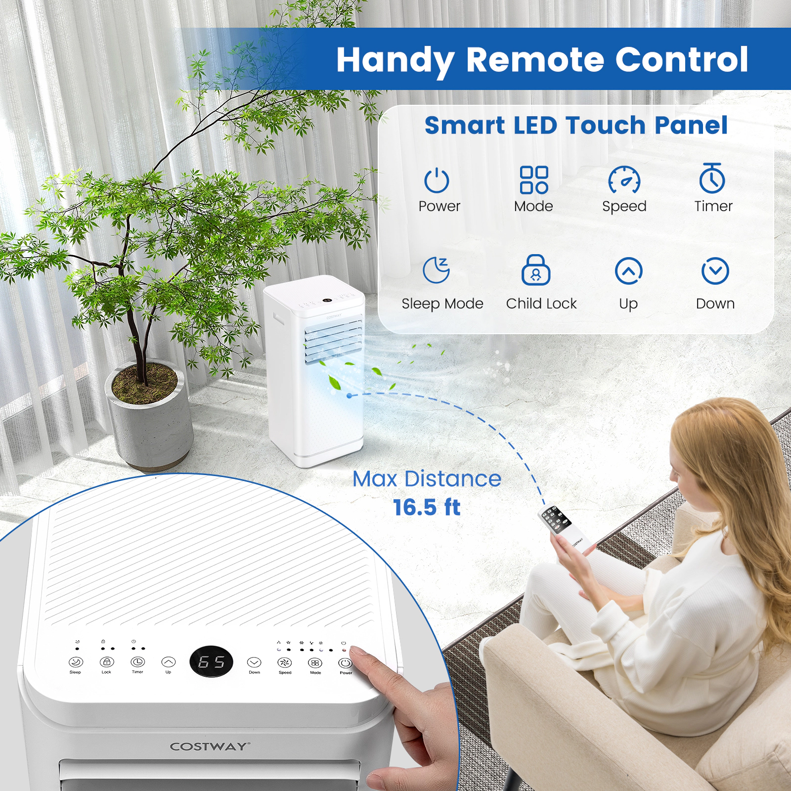 LJG 10000 BTU Portable Air Conditioner with Dehumidifier and Fan Mode