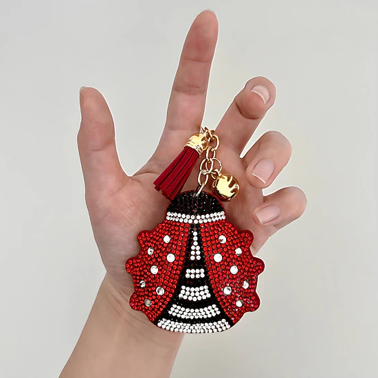 Wrapables Crystal Bling Key Chain Keyring with Tassel Car Purse Handbag Pendant, Ladybug