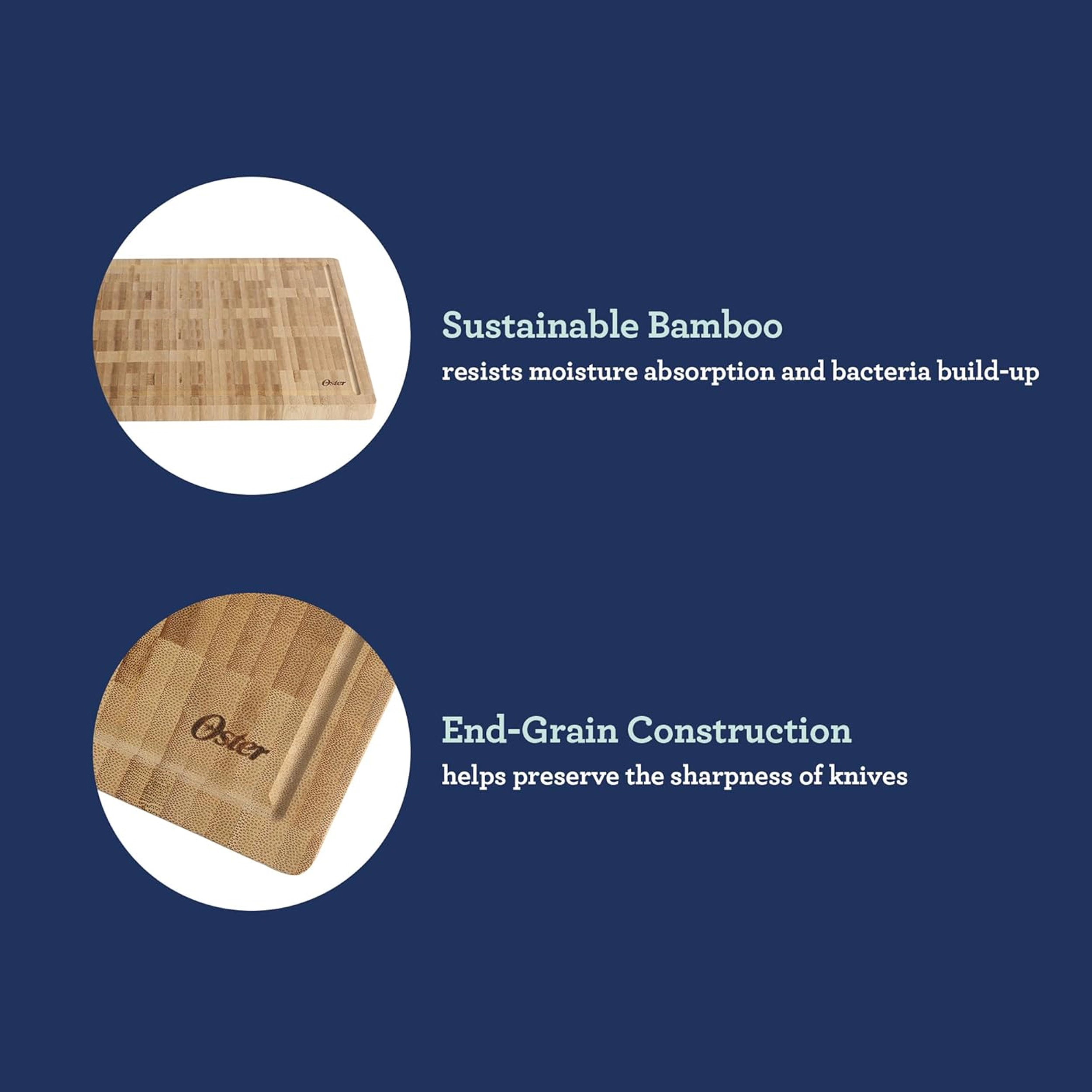 Oster Capeheart 16.5 x 11.8 Inch Rectangular End Grain Bamboo Cutting Board with Juice Grooves