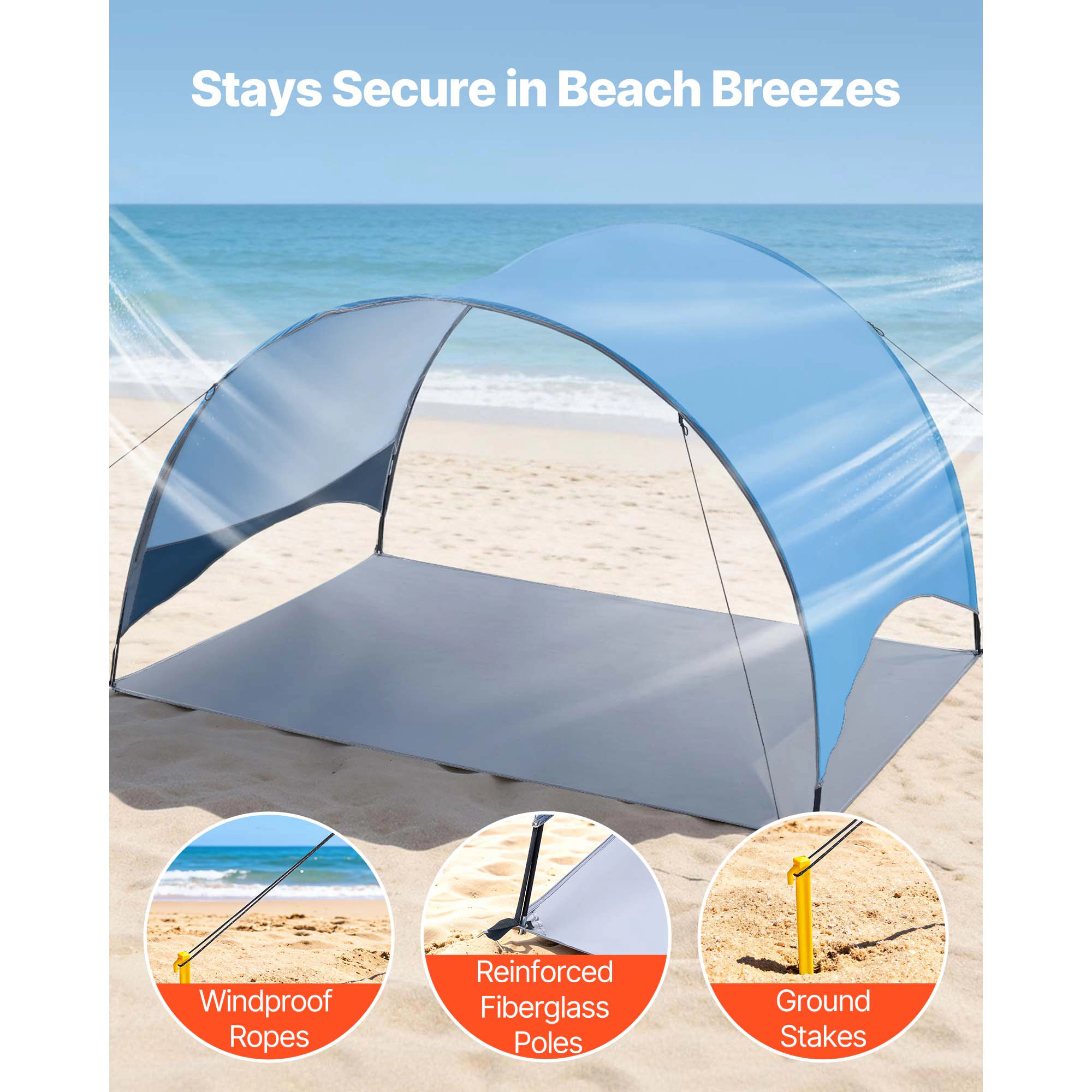 HONGGE Beach Tent Sun Shelter for UPF 50+ Protection Portable Sun Shade Canopy with Carrying Bag & Ground Stakes