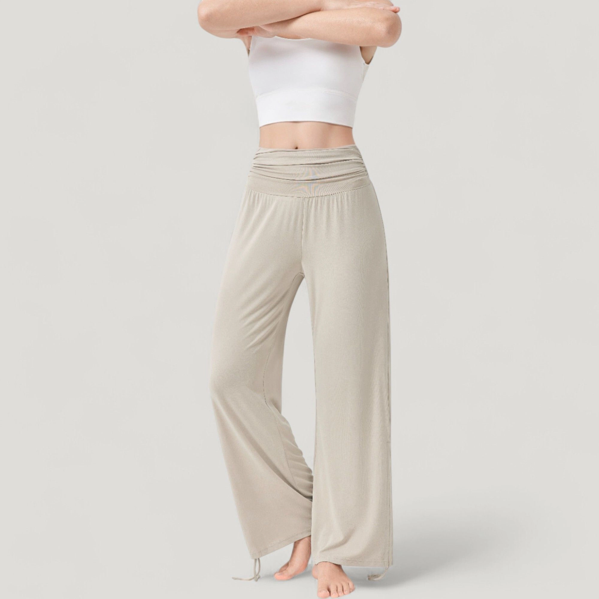 Anna-Kaci Women's Wide-Leg Lounge Pants with Foldover Waistband and Adjustable Drawstring Hem