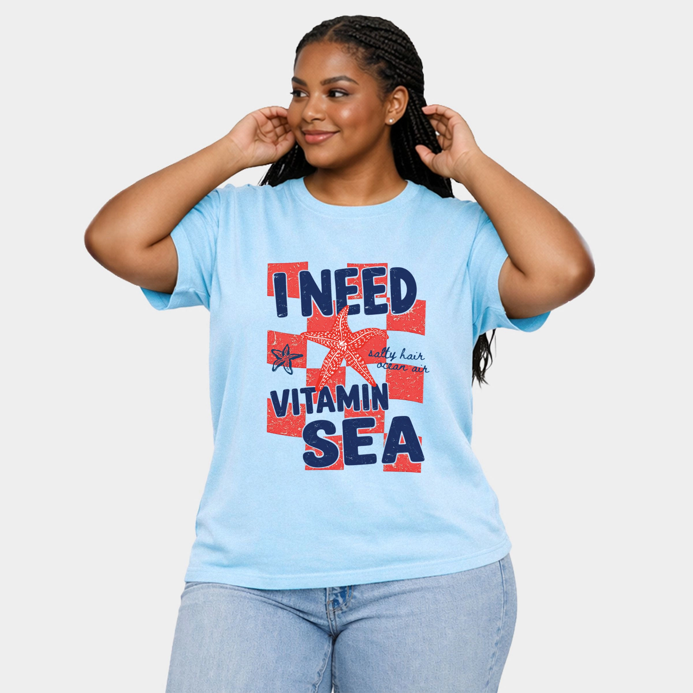 Simply Sage Market - I Need Vitamin Sea Women's Plus Sized Garment Dyed Graphic T-Shirt