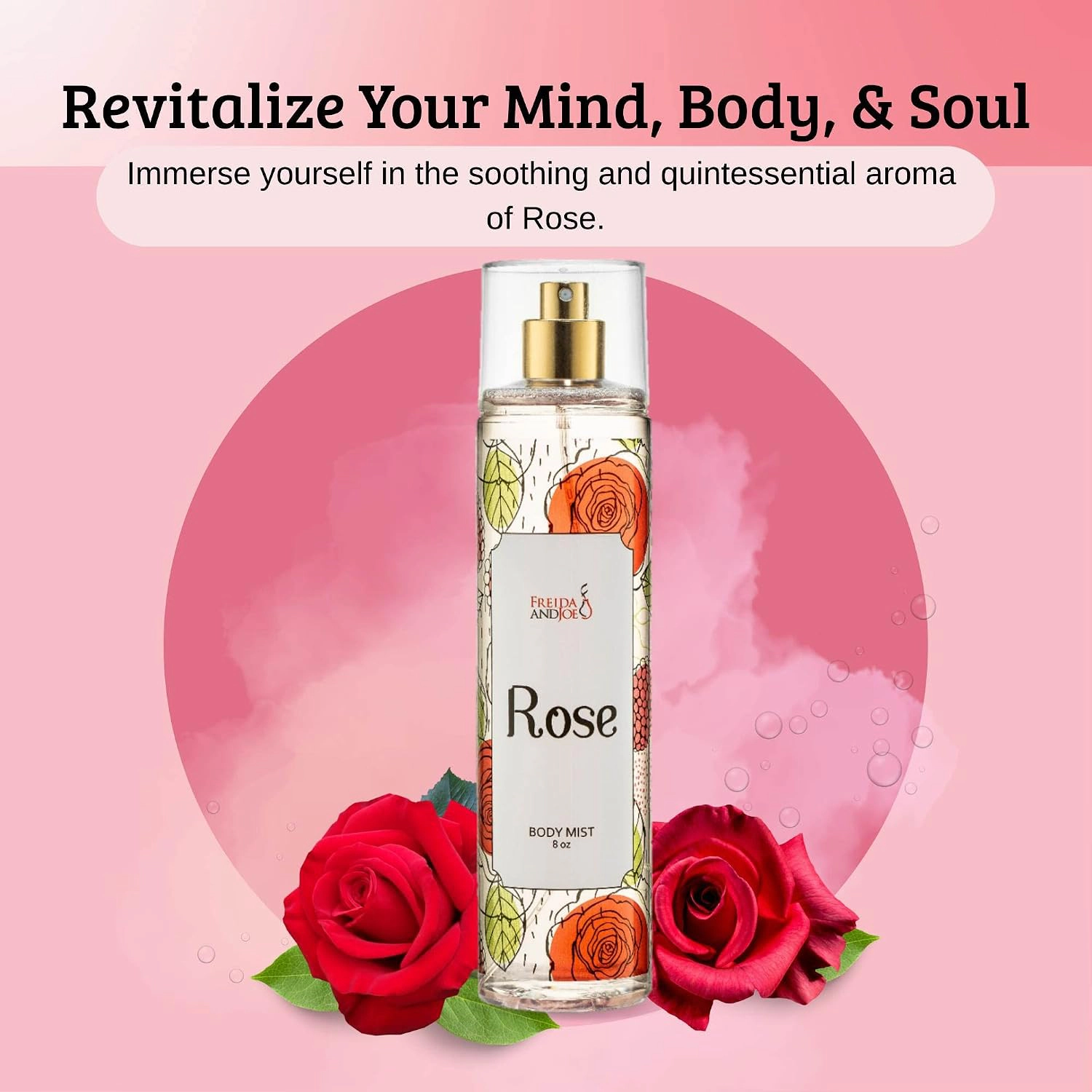 Freida and Joe Women Rose Fragrance Body Mist in 8oz Spray Bottle