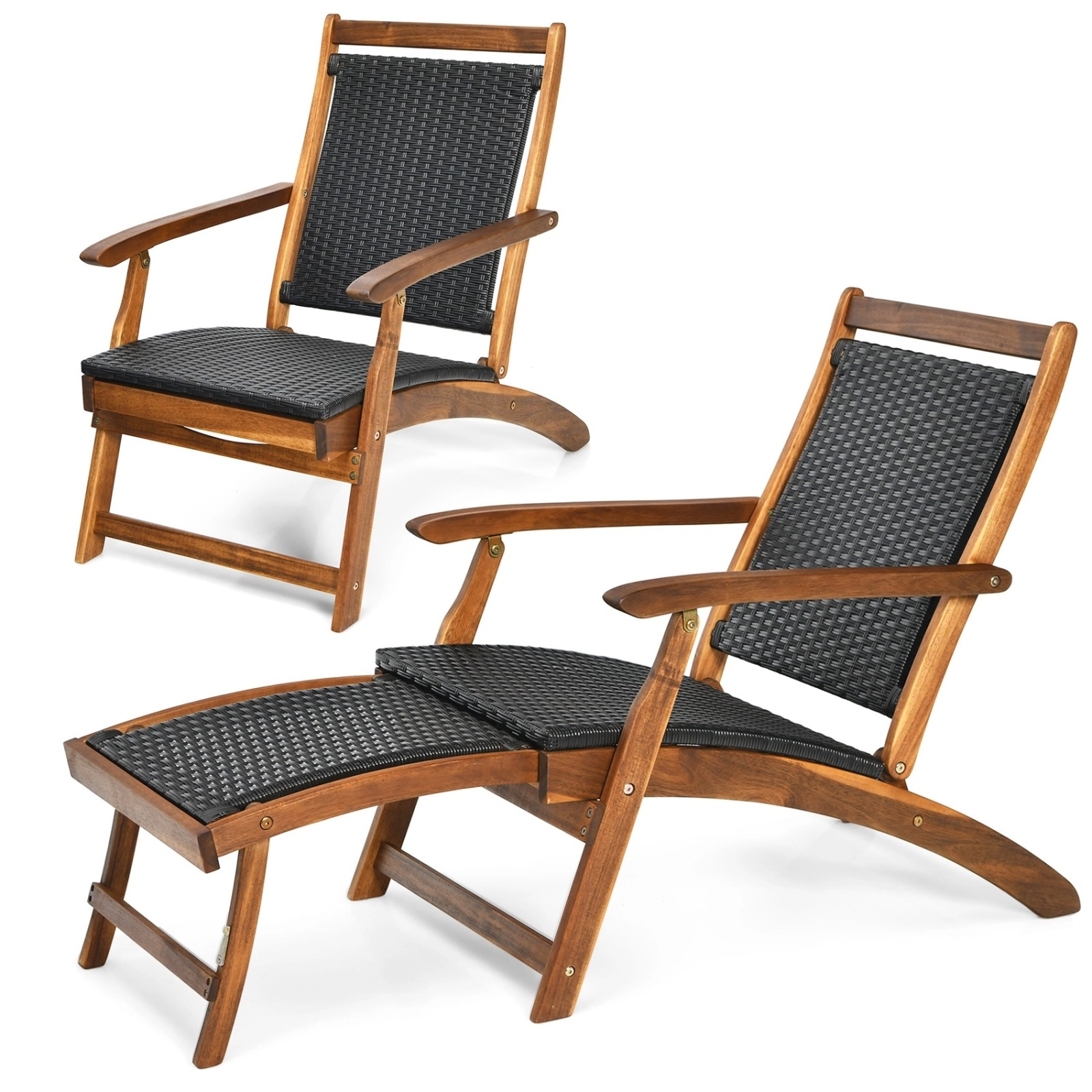 SUGIFT Folding Lounge Chair with Retractable Footrest 360-lb Capacity Set of 2 Mix Brown and Reddish Brown