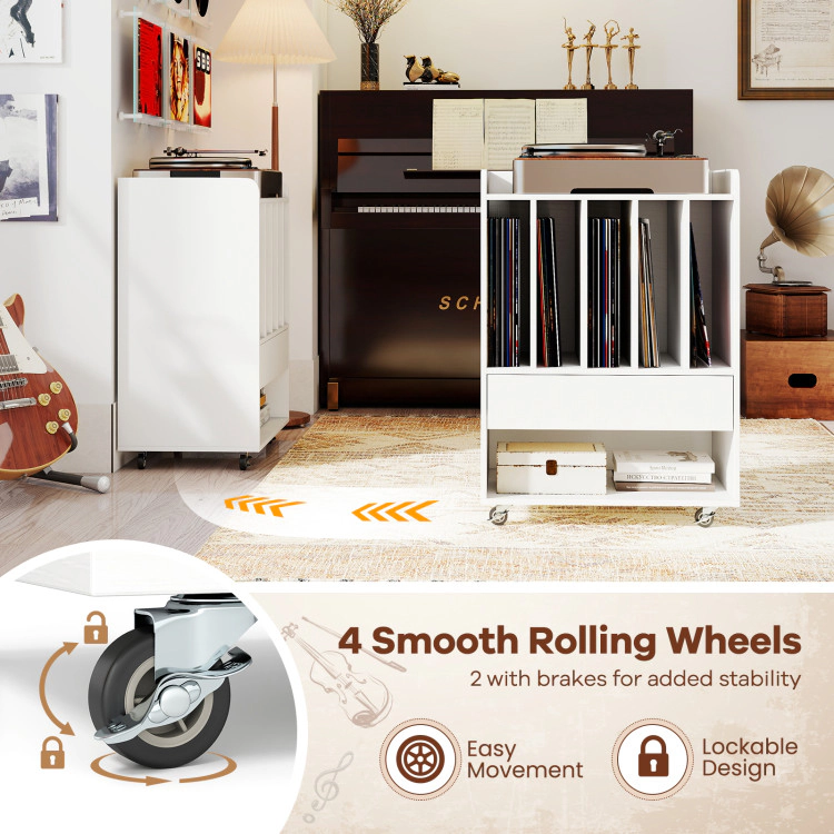 Hivvago Record Player Cabinet with Built-In Drawer and Record Rack