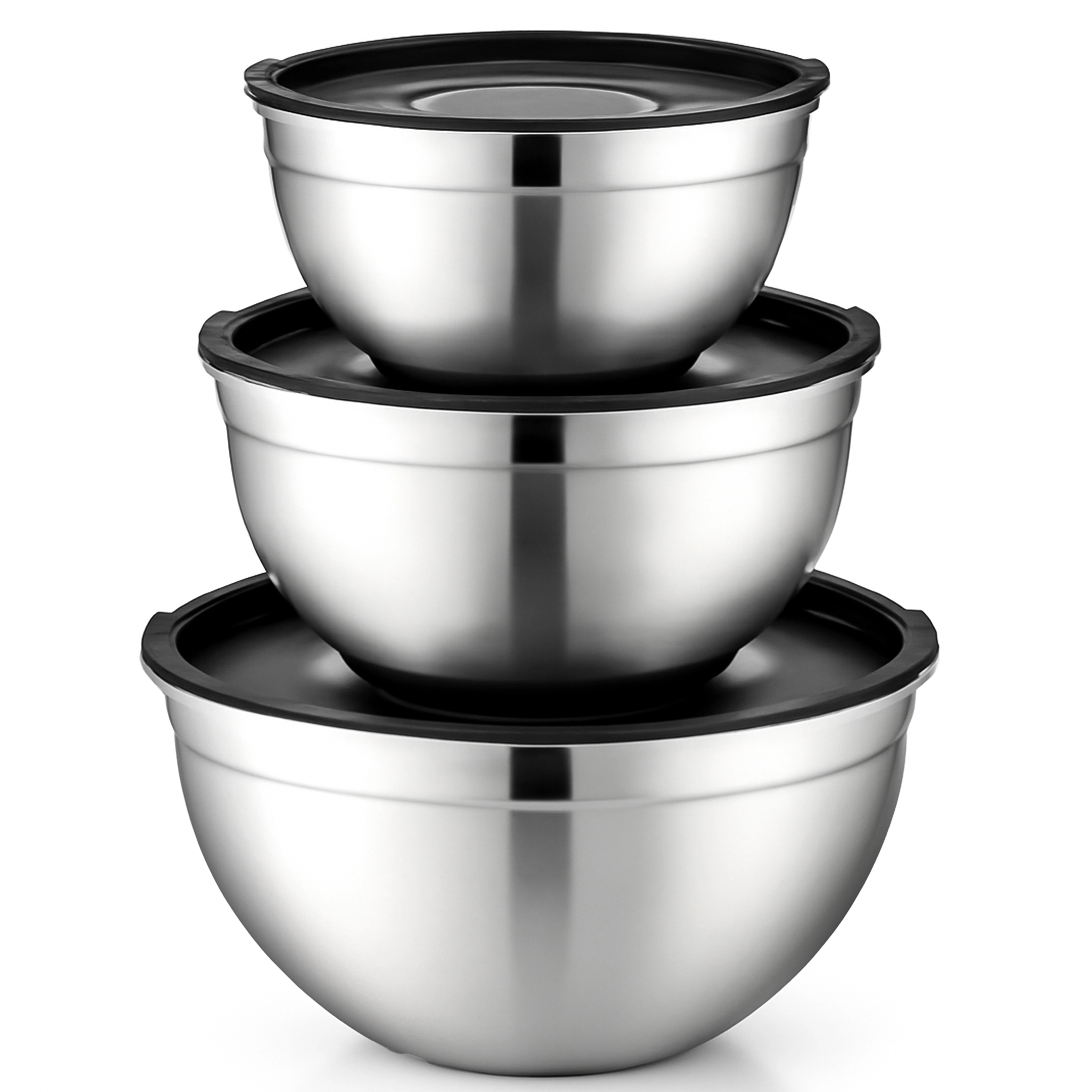 Luminuxe Stainless Steel Mixing Bowls w/ Lids, Set of 3 Durable Rust Resistant Nonslip Nesting Bowls for Cooking, Baking