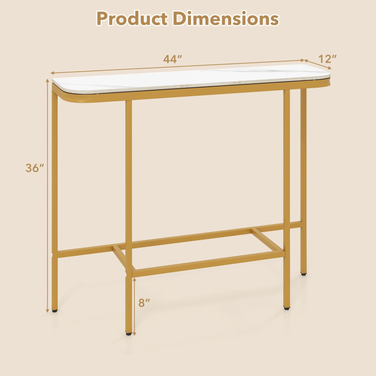 SUGIFT Faux Marble Console Entryway Table 66-lb Capacity 36-in Tall White + Gold/Gray + Black