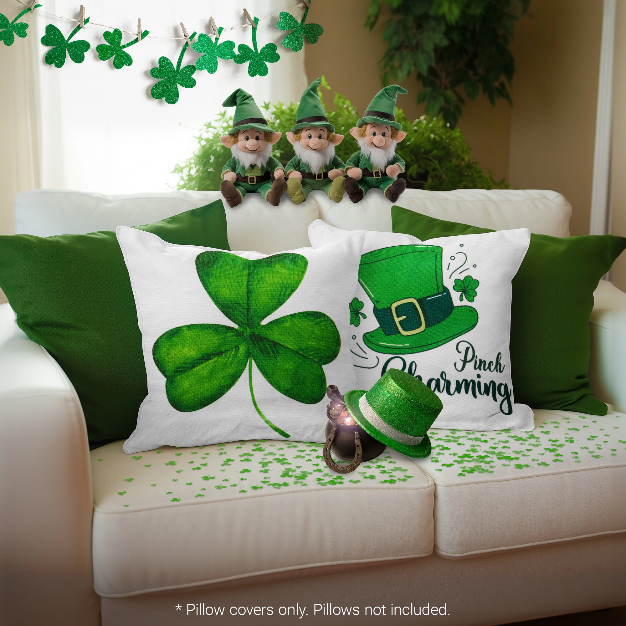 G128 Gnome Shamrock Decorative Throw Pillow Covers