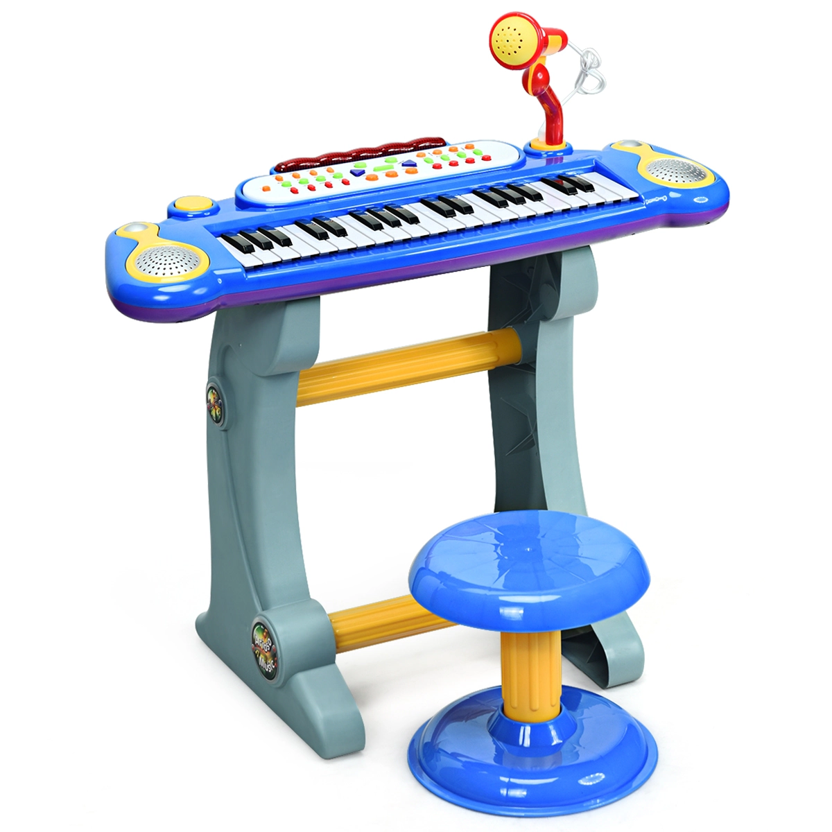 SUGIFT Kids 37-Key Electronic Keyboard Piano Microphone Stool 8 Sounds 8 Rhythms 22.5 x 11 x 18-in Ages 3+ Blue