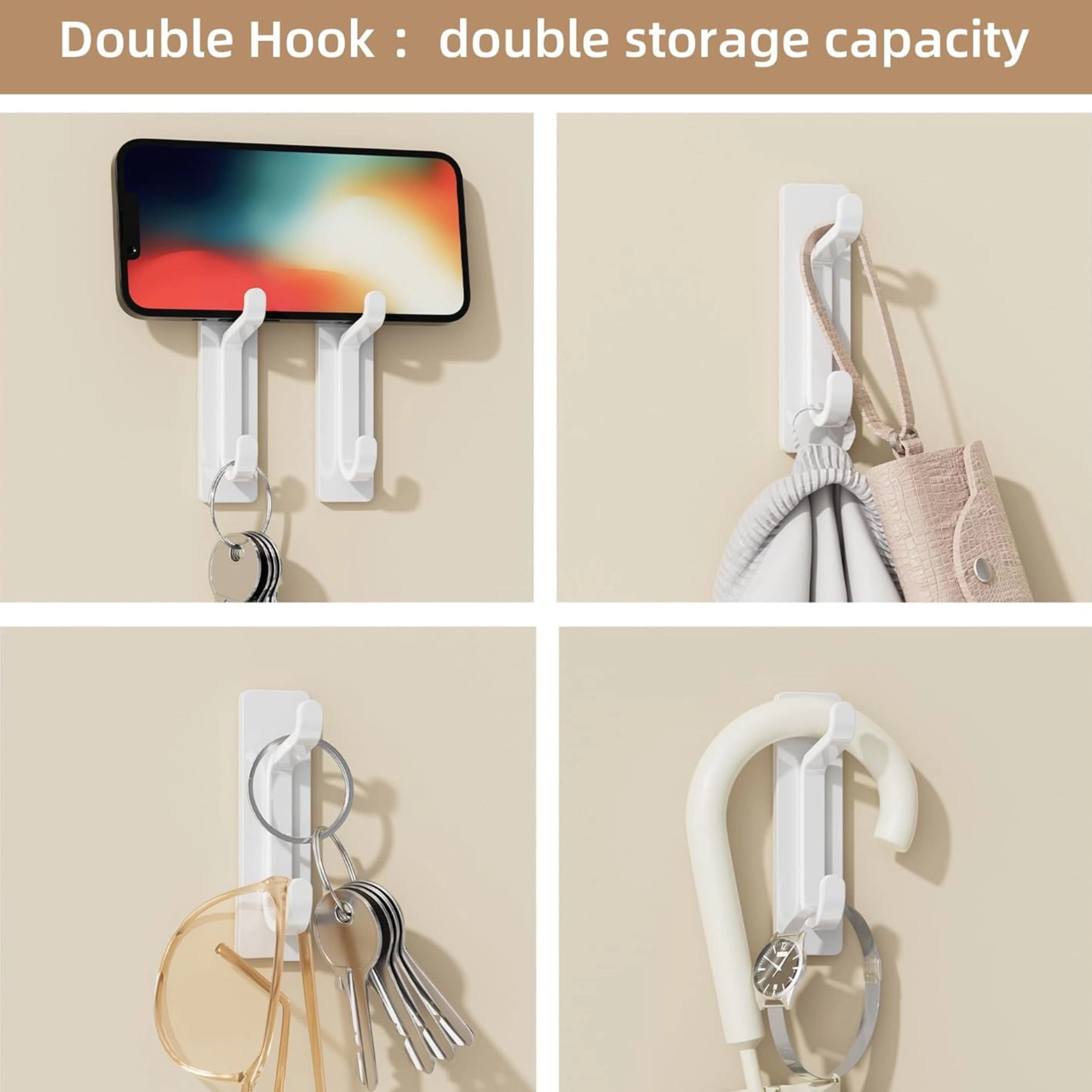 Stock Preferred Pack of 12 Heavy Duty Adhesive Wall Hooks for Coats Towels and Bags