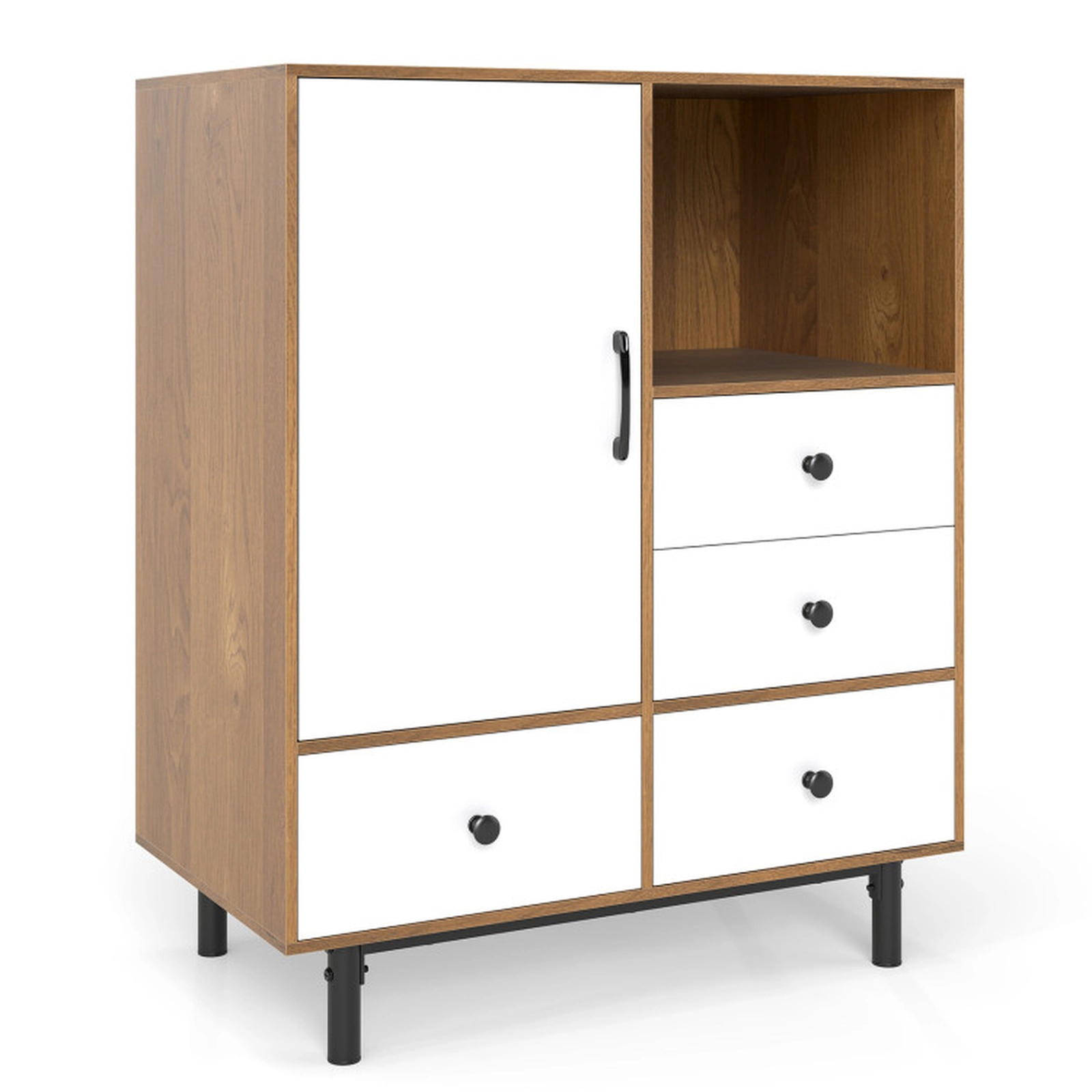 SUGIFT Mid Century Modern Buffet Sideboard Storage Cabinet with 4 Drawers and Open Compartment 265-lb Capacity Natural