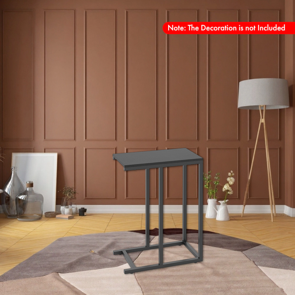 Hivvago C-Shaped Sofa Side Table with Sliding Base for Laptop, Coffee, and Snacks