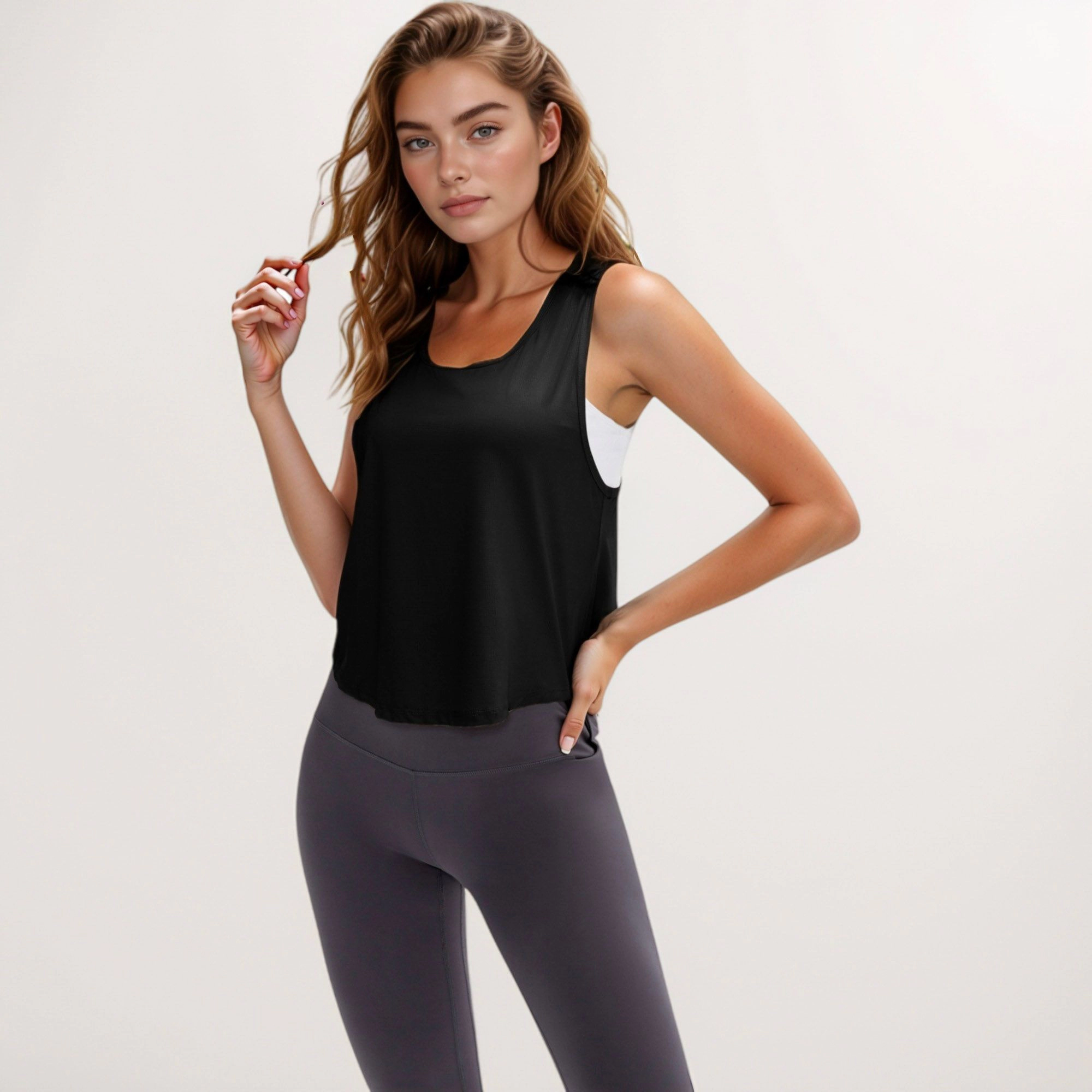 Anna-Kaci Womens Cropped Scoop Neck Sleeveless Workout Tank Top