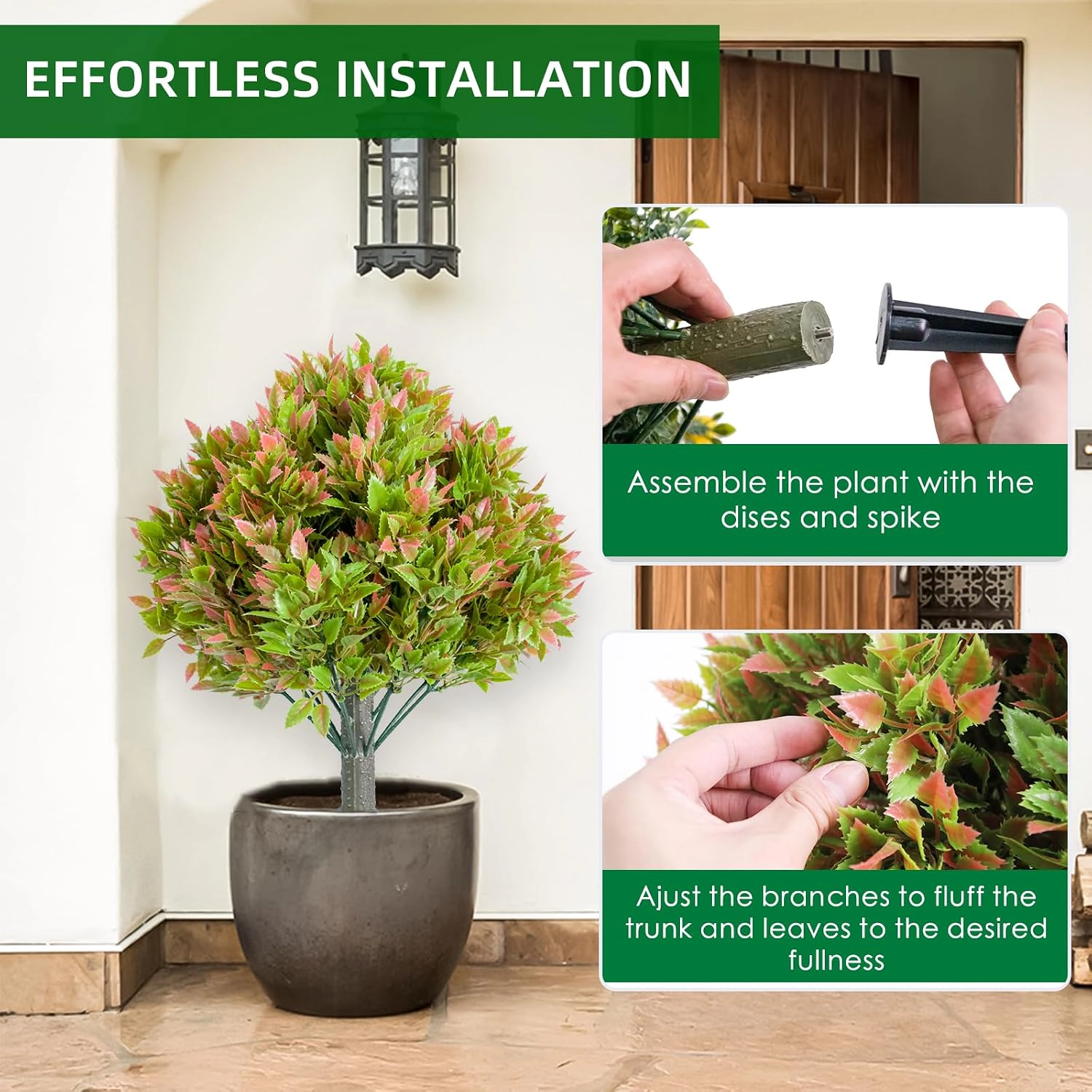 23.6 Inch Artificial Topiary Ball Tree with Spike,Artificial Greenery Tree for Home Decor