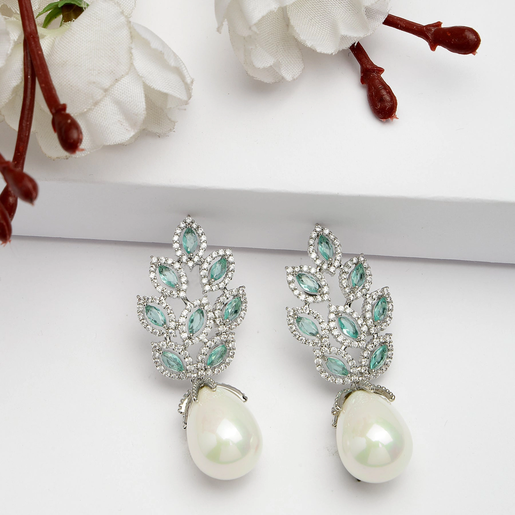 AGP PARIS Womens Diva Collection Elegant Leafy Zirconia Drop Earrings