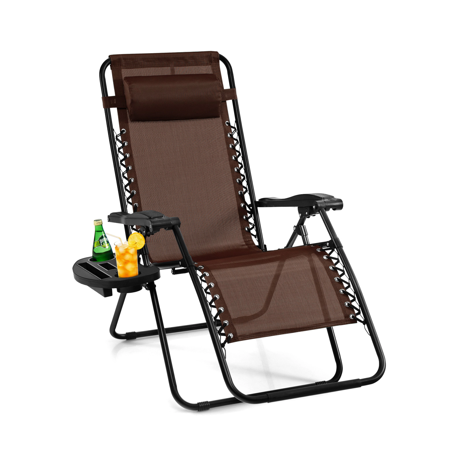 SUGIFT Zero Gravity Reclining Lounge Chair Folding Patio Recliner with Utility Tray