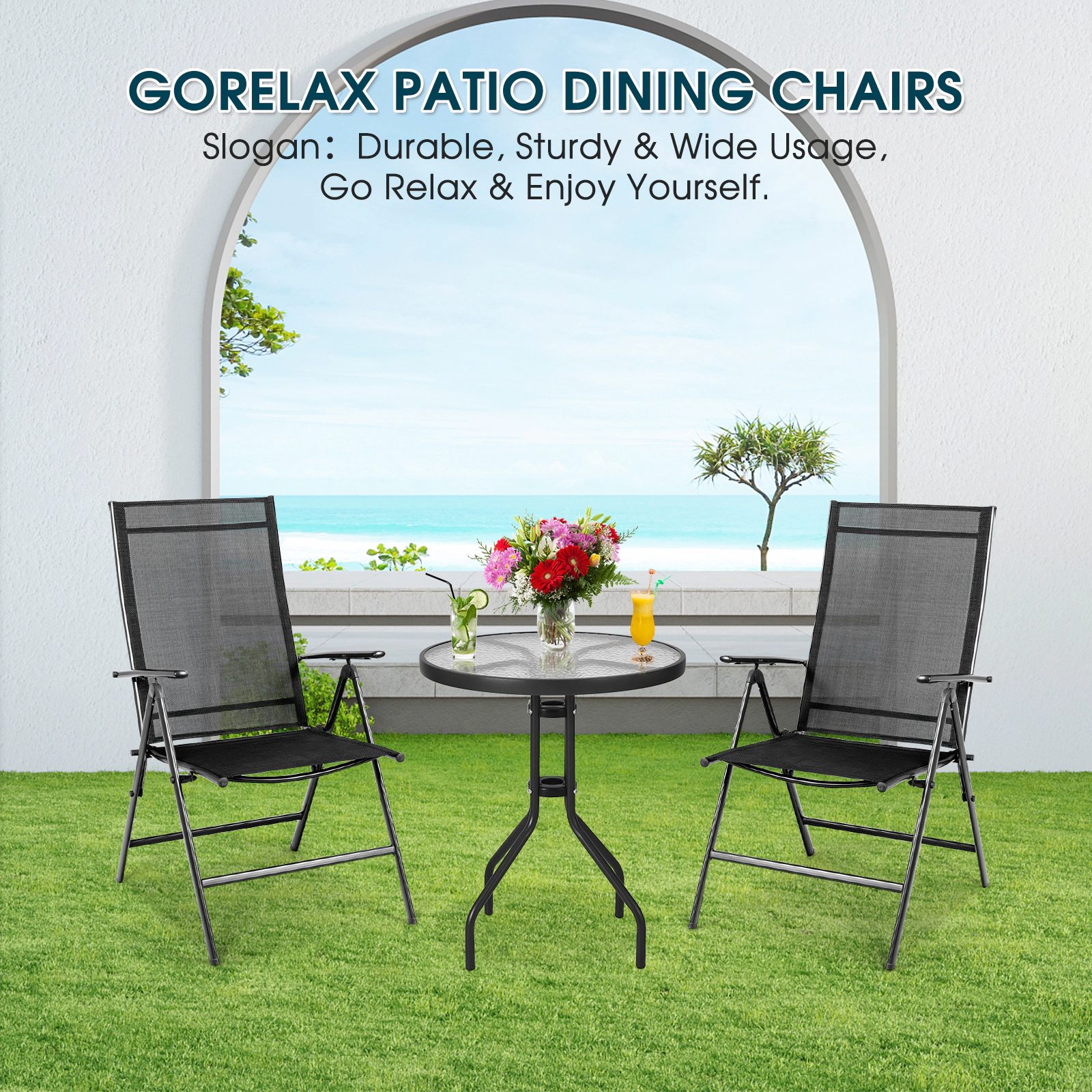 LJG Set of 2 Adjustable Portable Patio Folding Dining Chair Recliners