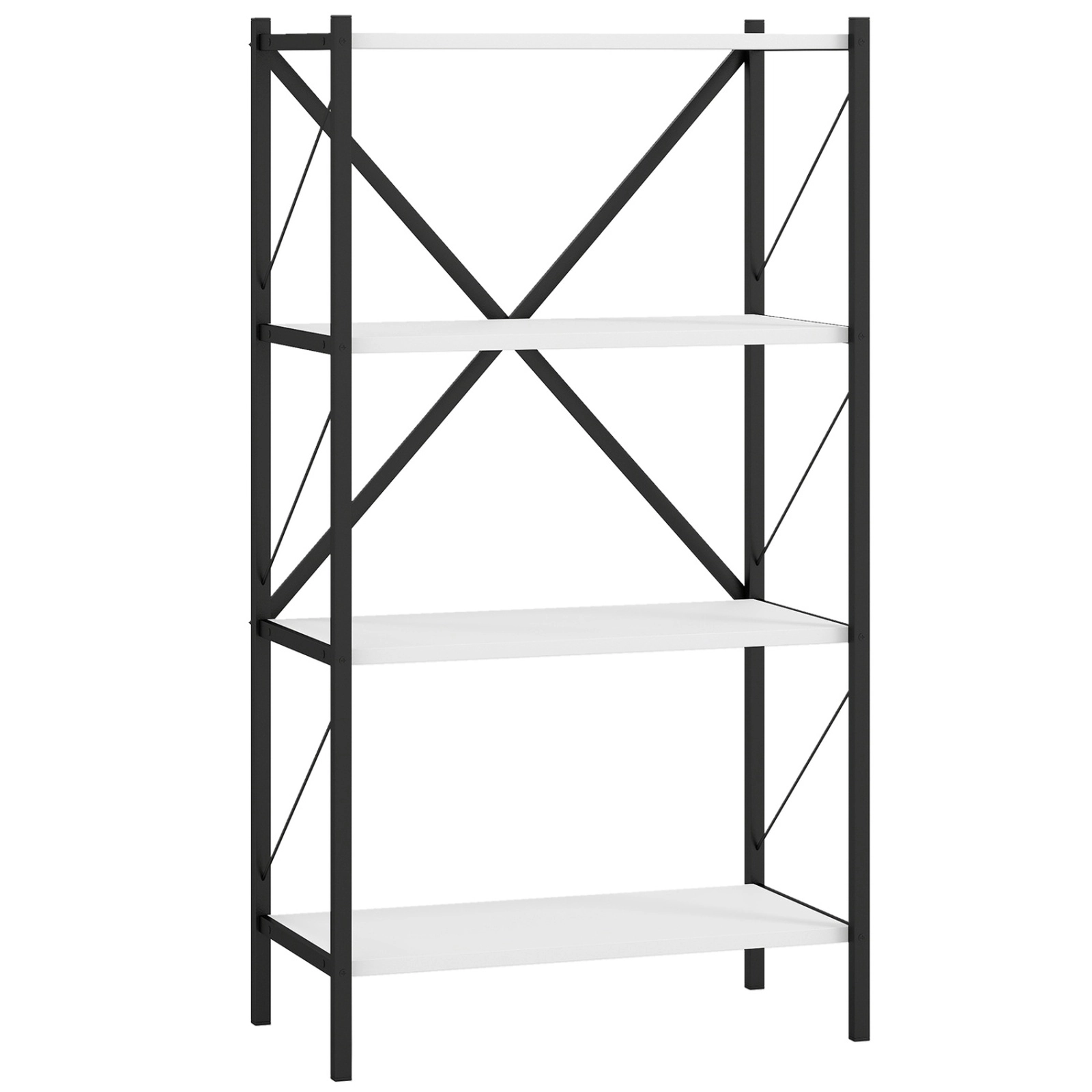 SUGIFT White 4-Tier Bookshelf with Heavy-Duty Metal Frame and 13 in Shelf Spacing