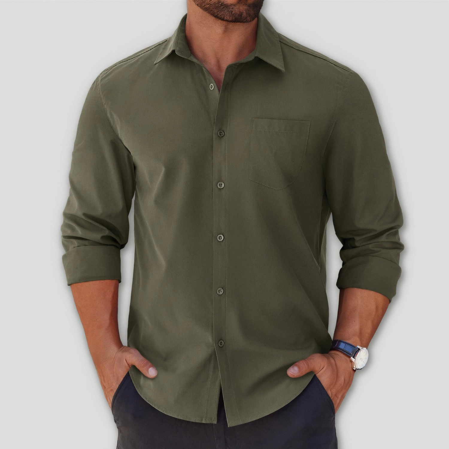 COOFANDY Mens Classic Long Sleeve Button Down Shirt Chest Pocket Casual Work Shirts