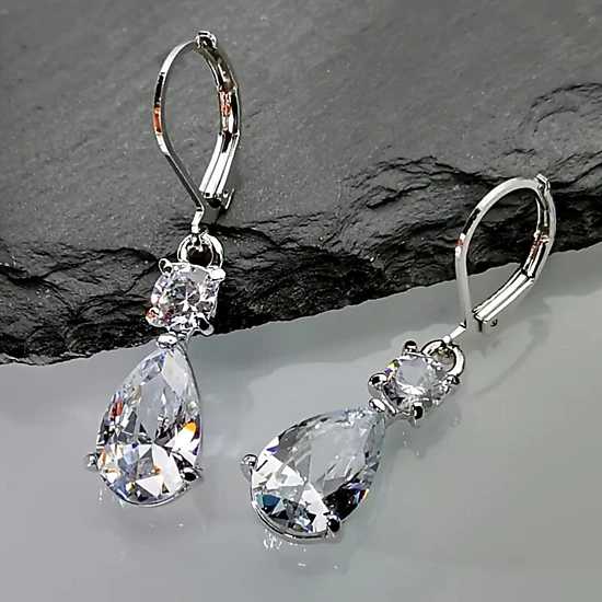 Wardrobe Whimsy Womens Pear Cut Cubic Zirconia Drop Dangle Leverback Earrings