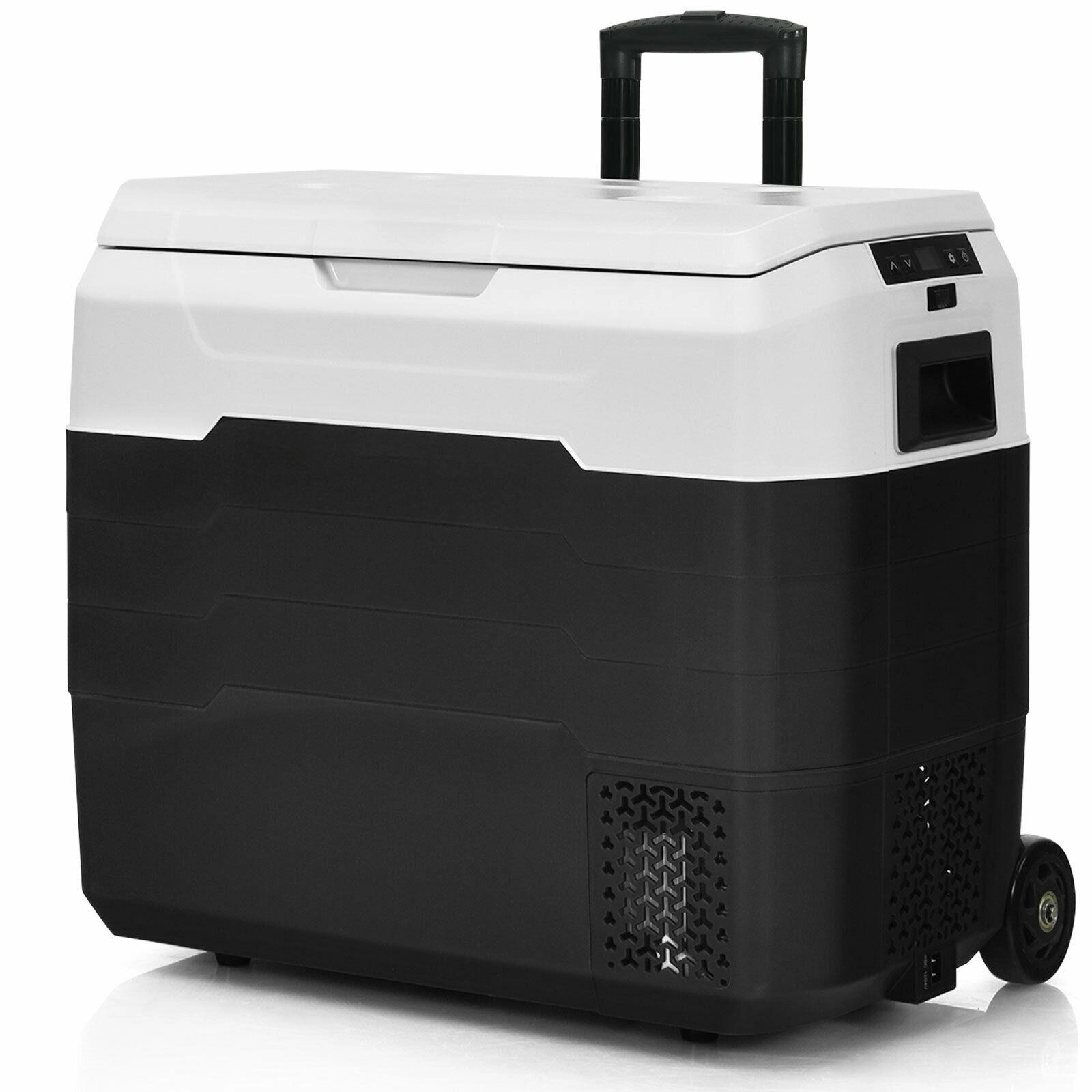 SUGIFT 42-qt 12V Dual-Zone Portable Car Refrigerator Freezer with Wheels Telescopic Handle and LED Display