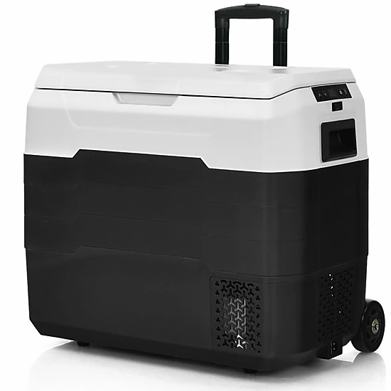 SUGIFT 42-qt 12V Dual-Zone Portable Car Refrigerator Freezer with Wheels Telescopic Handle and LED Display