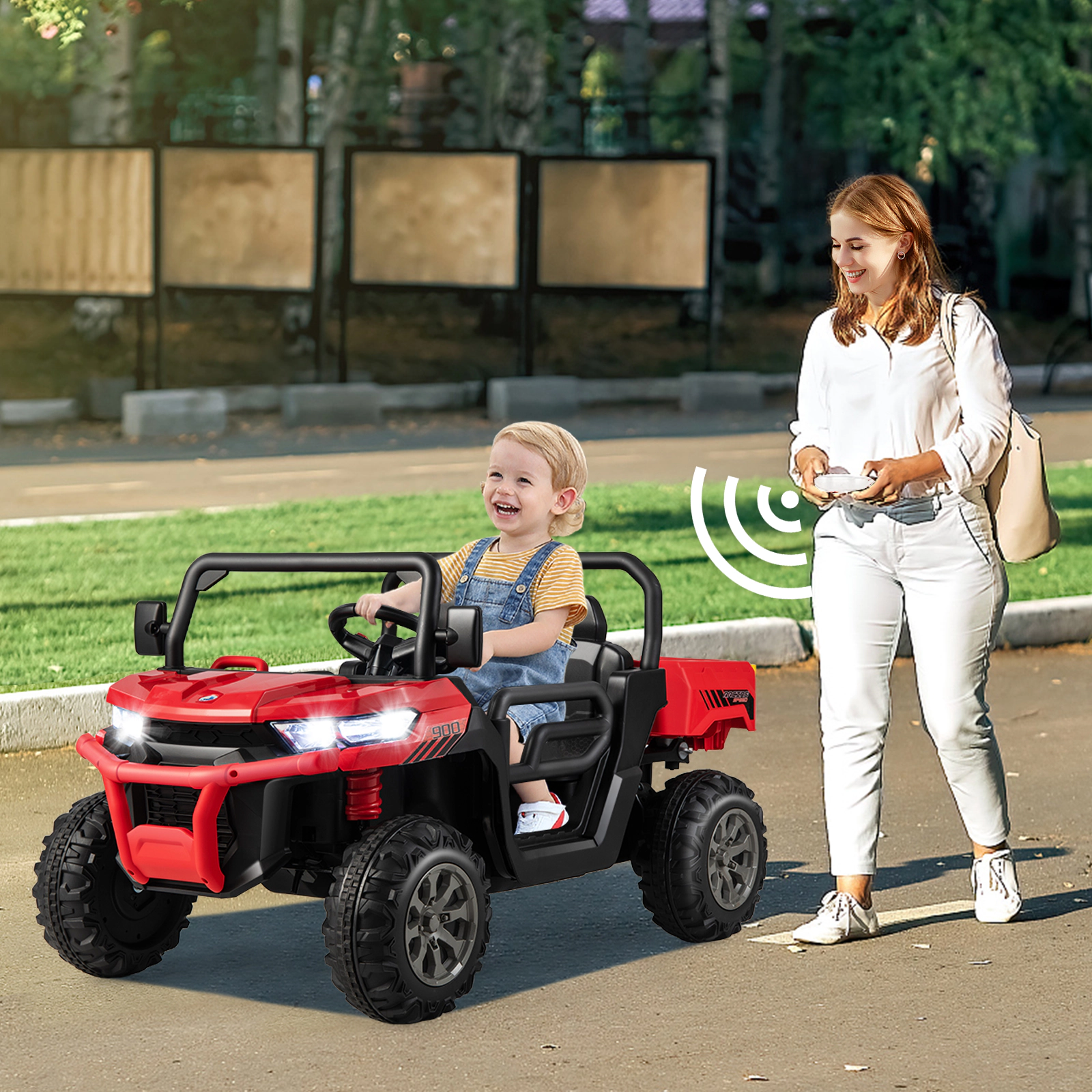 SUGIFT Red Electric Dump Bed Shovel and Remote Control 24V Kids Ride On Truck