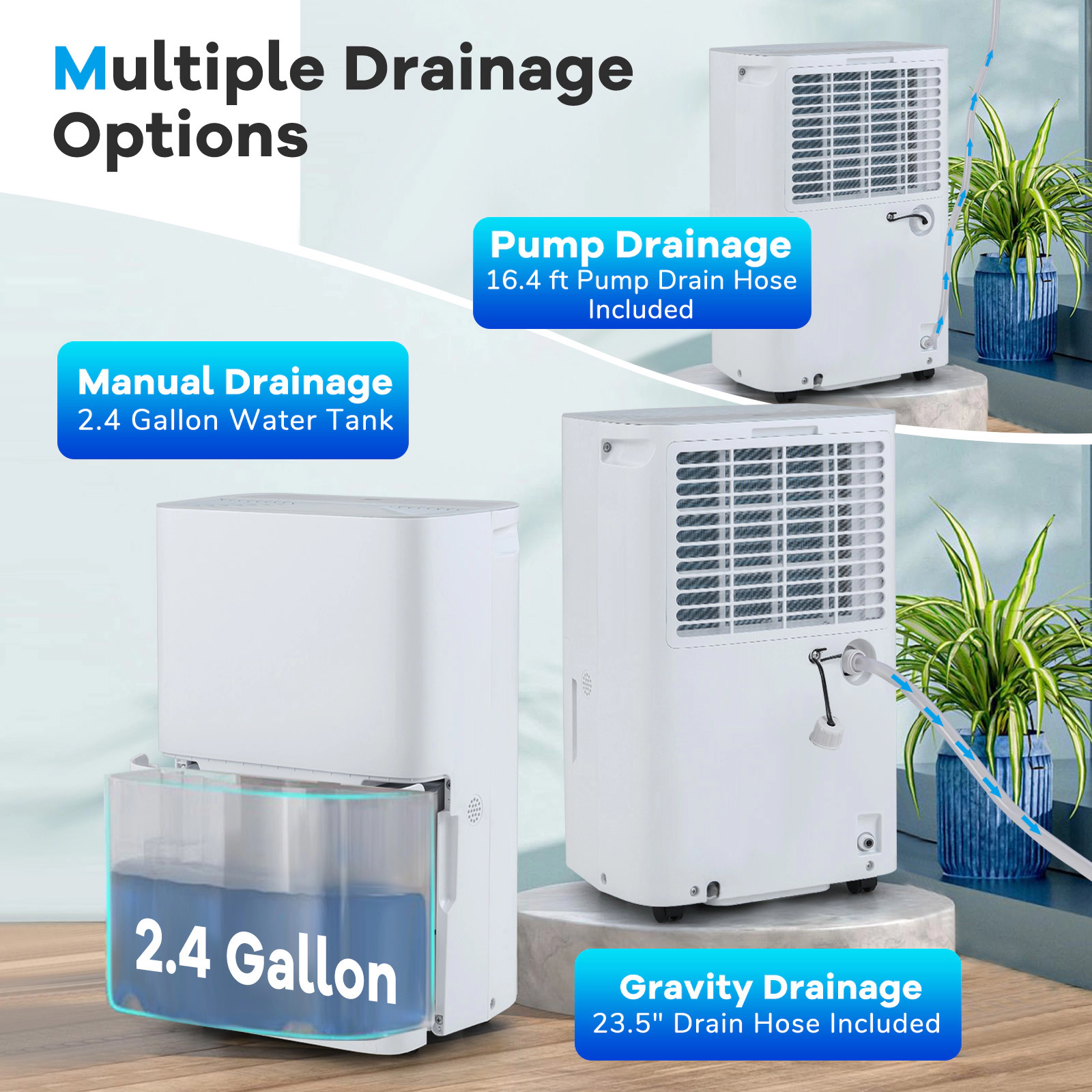 SlickBlue Portable White 150 Pint Dehumidifier with Smart Touch Control