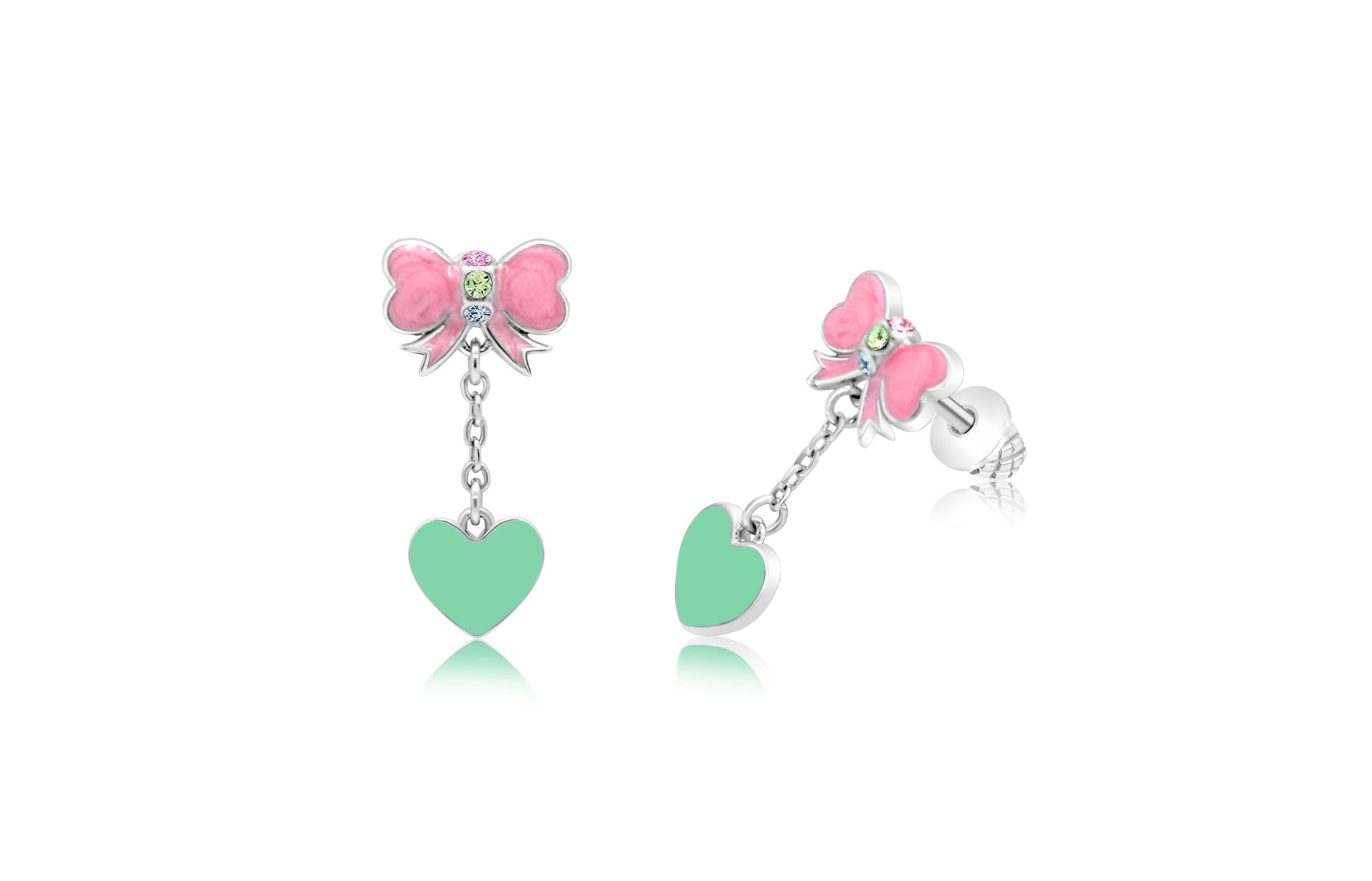 CHANTEUR Kids Heart Screwback Earrings - Hypoallergenic Surgical Titanium Posts, Silver-Plated Studs
