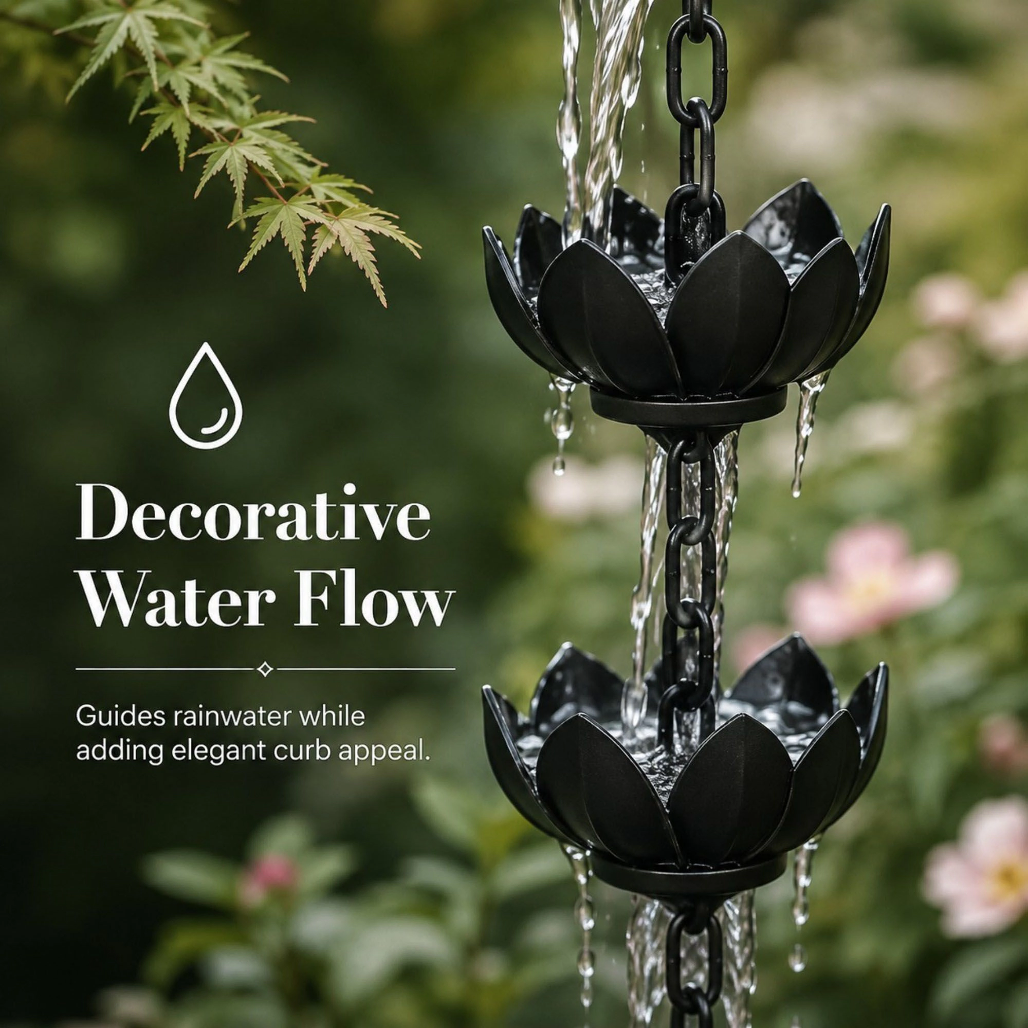 Alilang Unisex Black Lotus Rain Chain for Gutters
