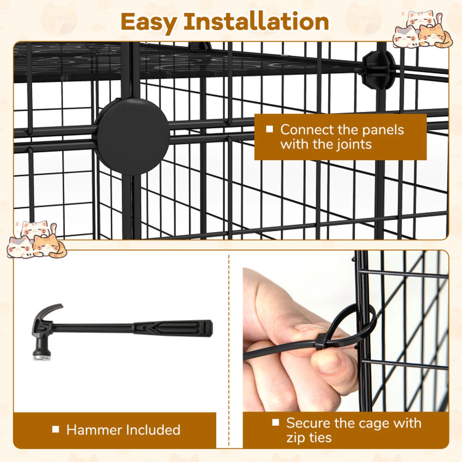 SUGIFT Black 4-Tier Cat Cage Pet Playpen with Skylight and Hammock 43-in W 29-in D 56-in H 11-lb Per Panel