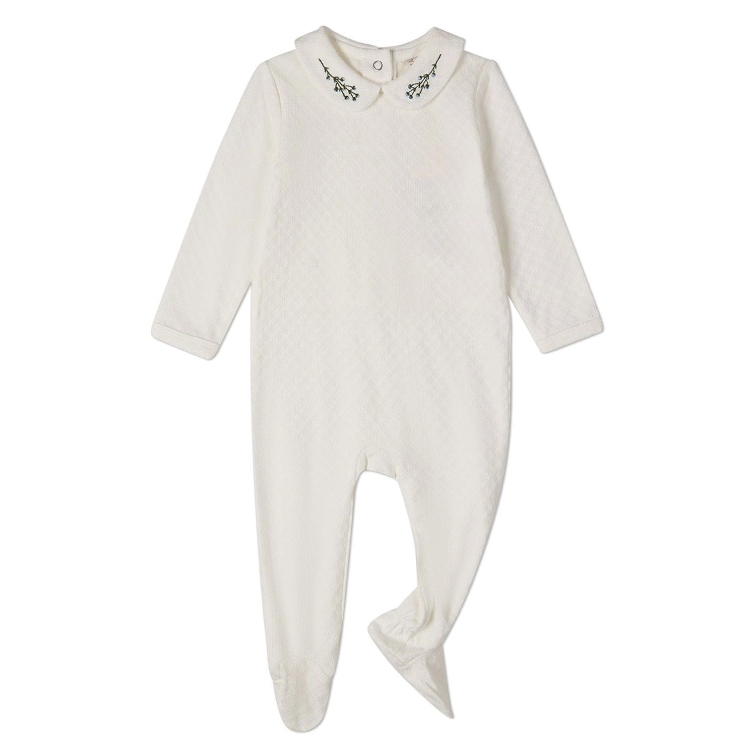 MeMoi Baby Unisex "Blue Buds Sweetest Bloom" Cotton/Rayon Embroidered Footie