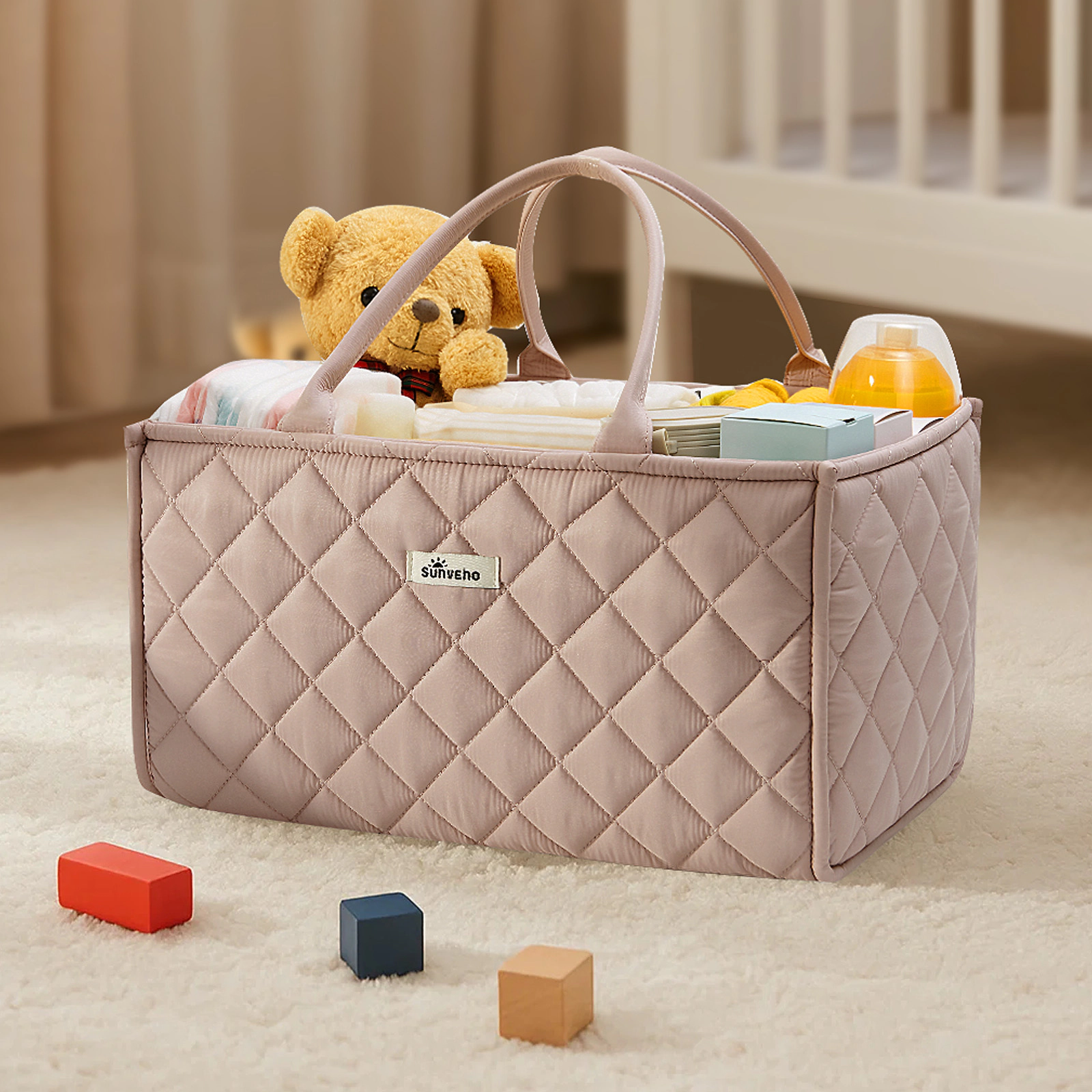 SUNVENO Quilted Diaper Caddy Organizer