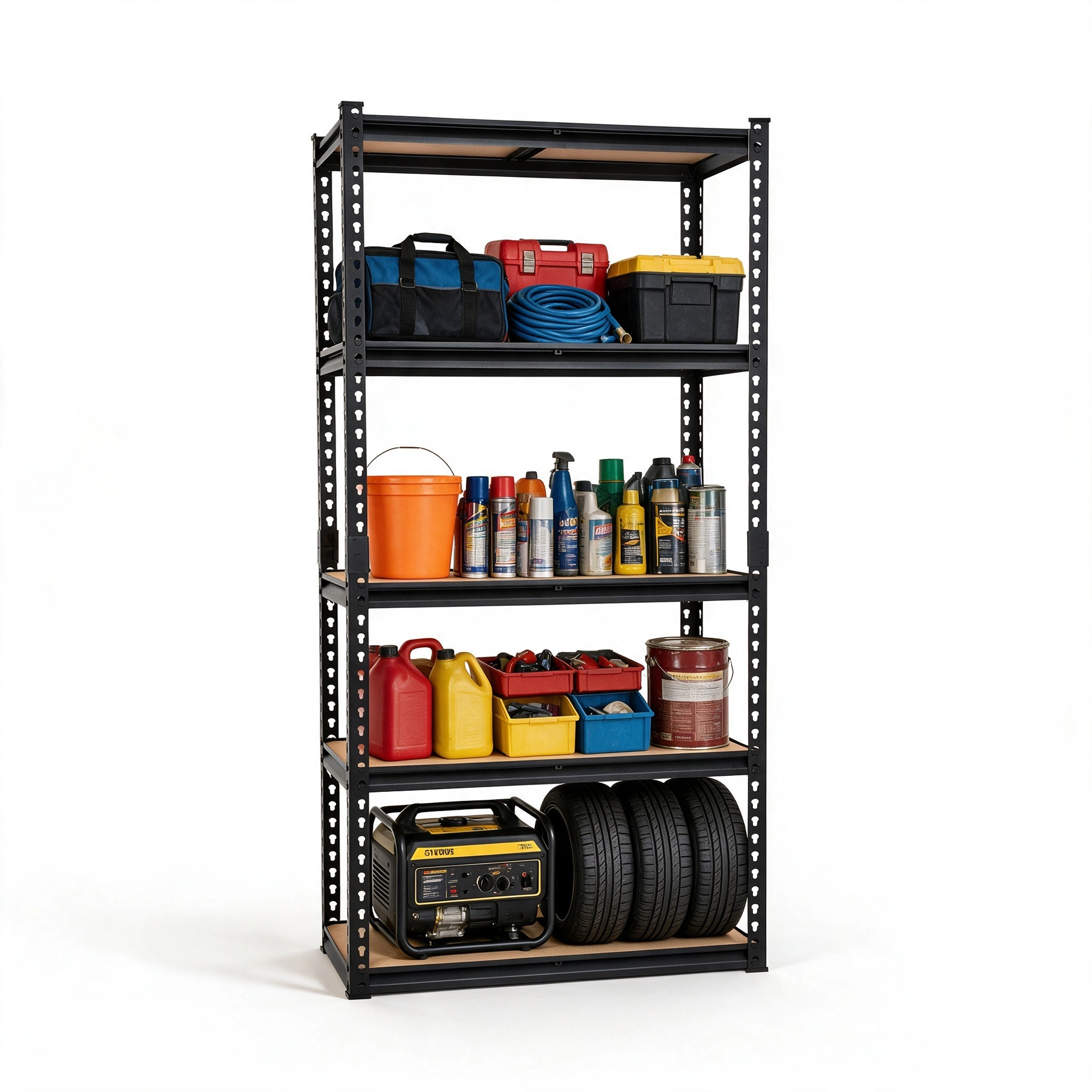 Flynama 5-Tier Freestanding Garage Shelving, Heavy Duty Steel, Adjustable, Black (35"W x 72"H x 16"D)