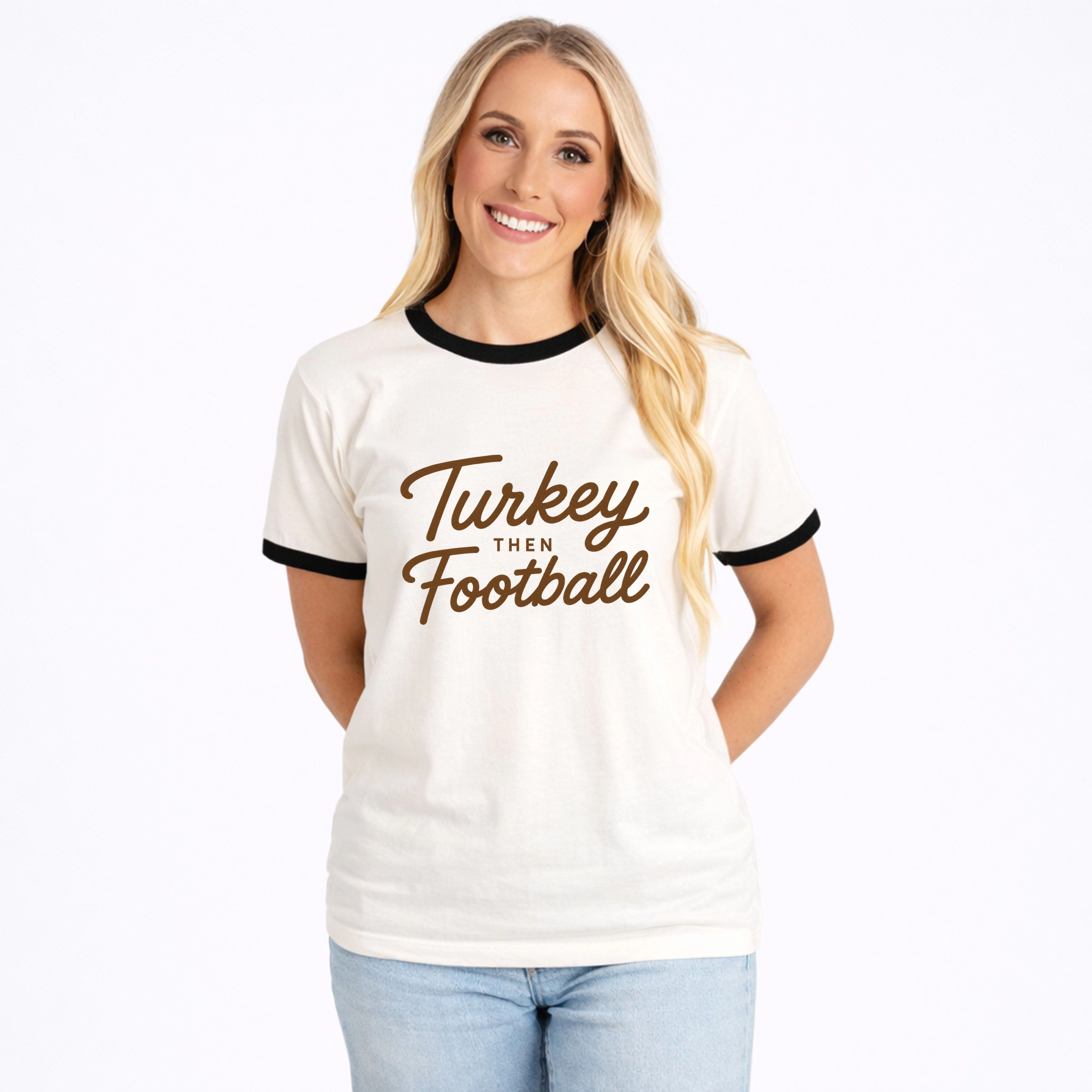 Simply Sage Market - Women's Ringer Graphic T-Shirt Turkey Then Football