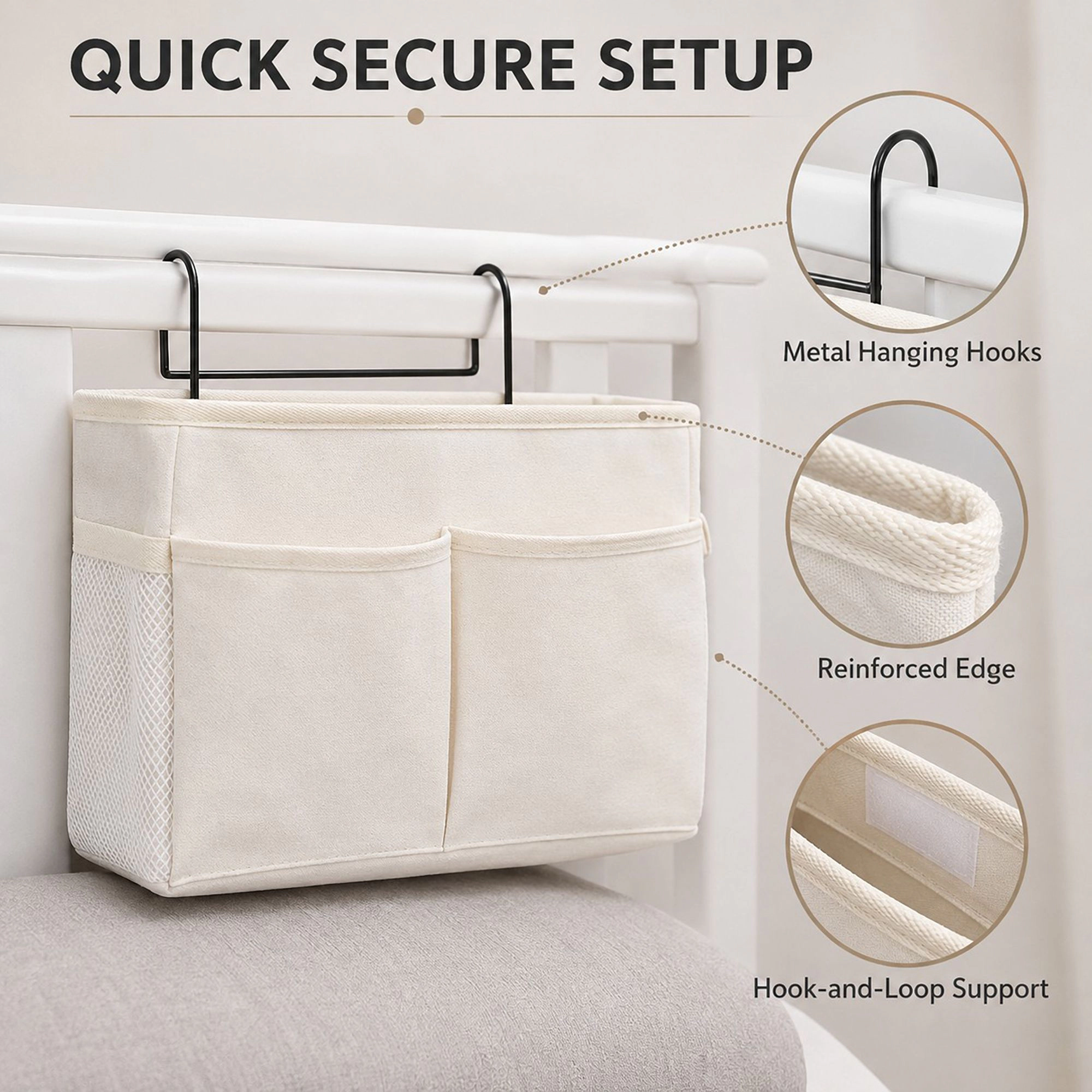 Alilang Women Hanging Bedside Storage Caddy with Hooks and Multiple Pockets Bed Rail Organizer