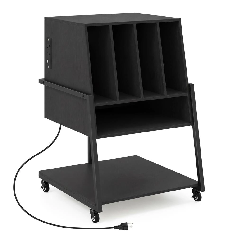 Hivvago Record Player Stand On Wheels Rolling Turntable With Power Outlets