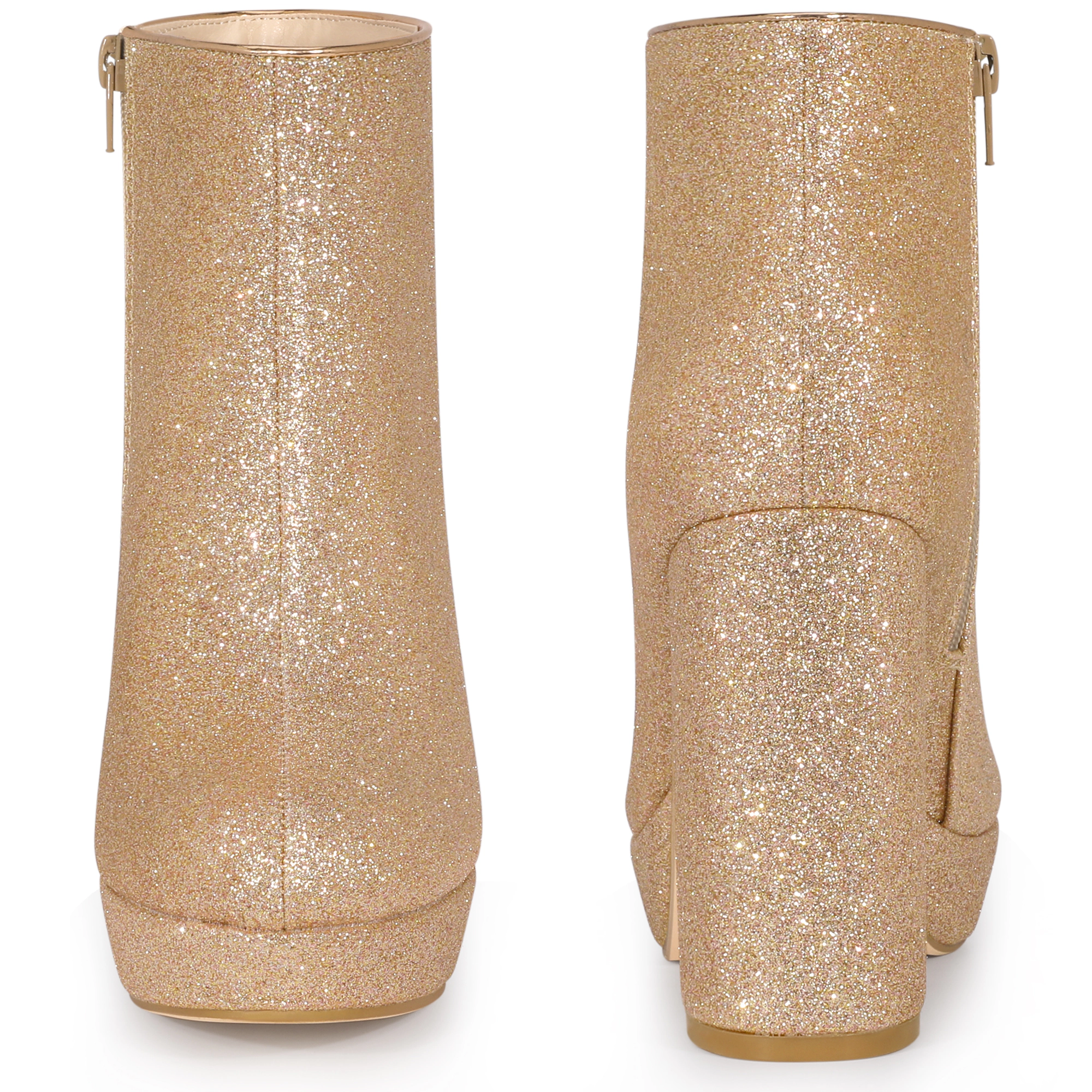 BLISSFUL STEP Women Glitter Platform Round Toe Chunky Heel Ankle Boots Side Zip
