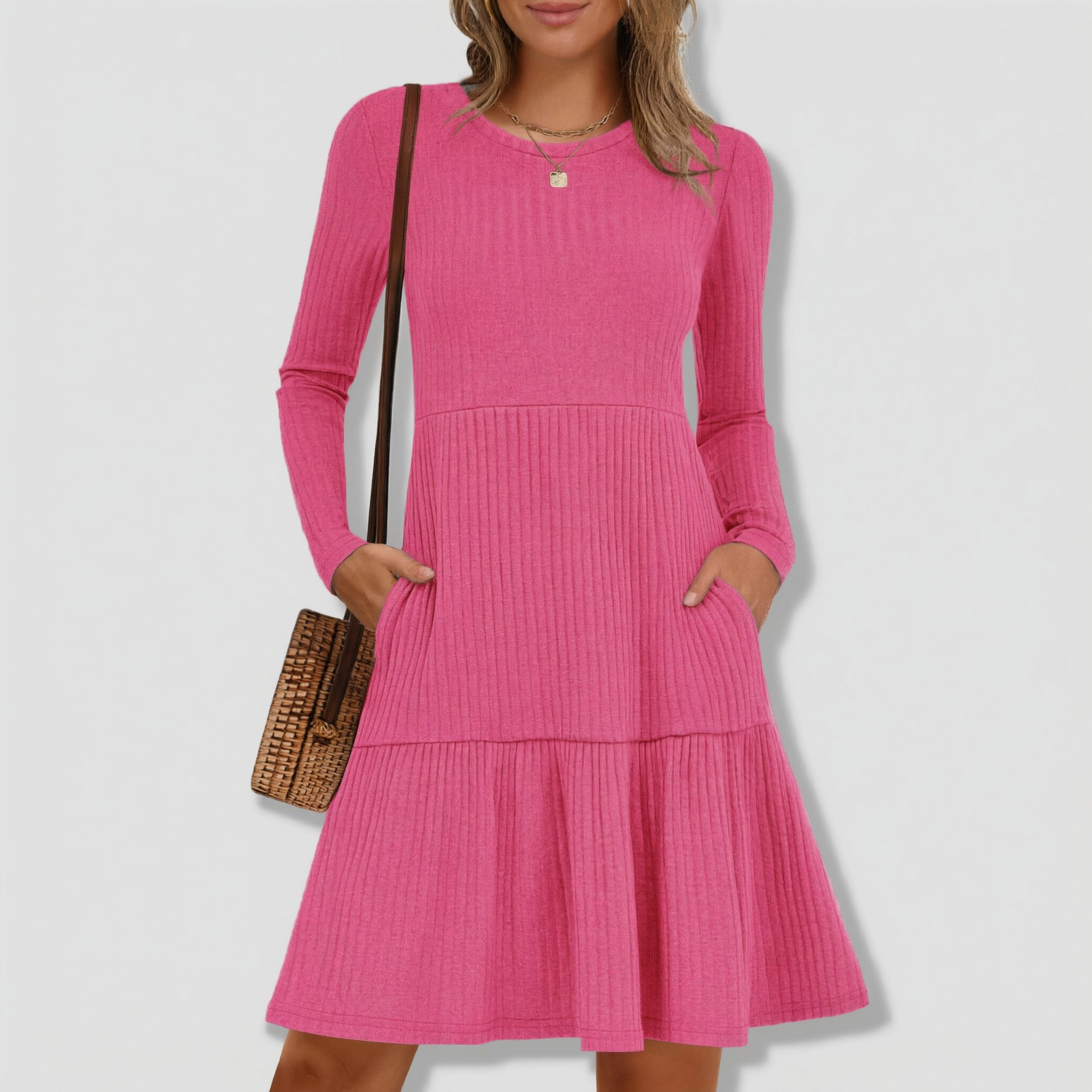 Zeagoo Women's Crew Neck Long Sleeve Sweater Dress