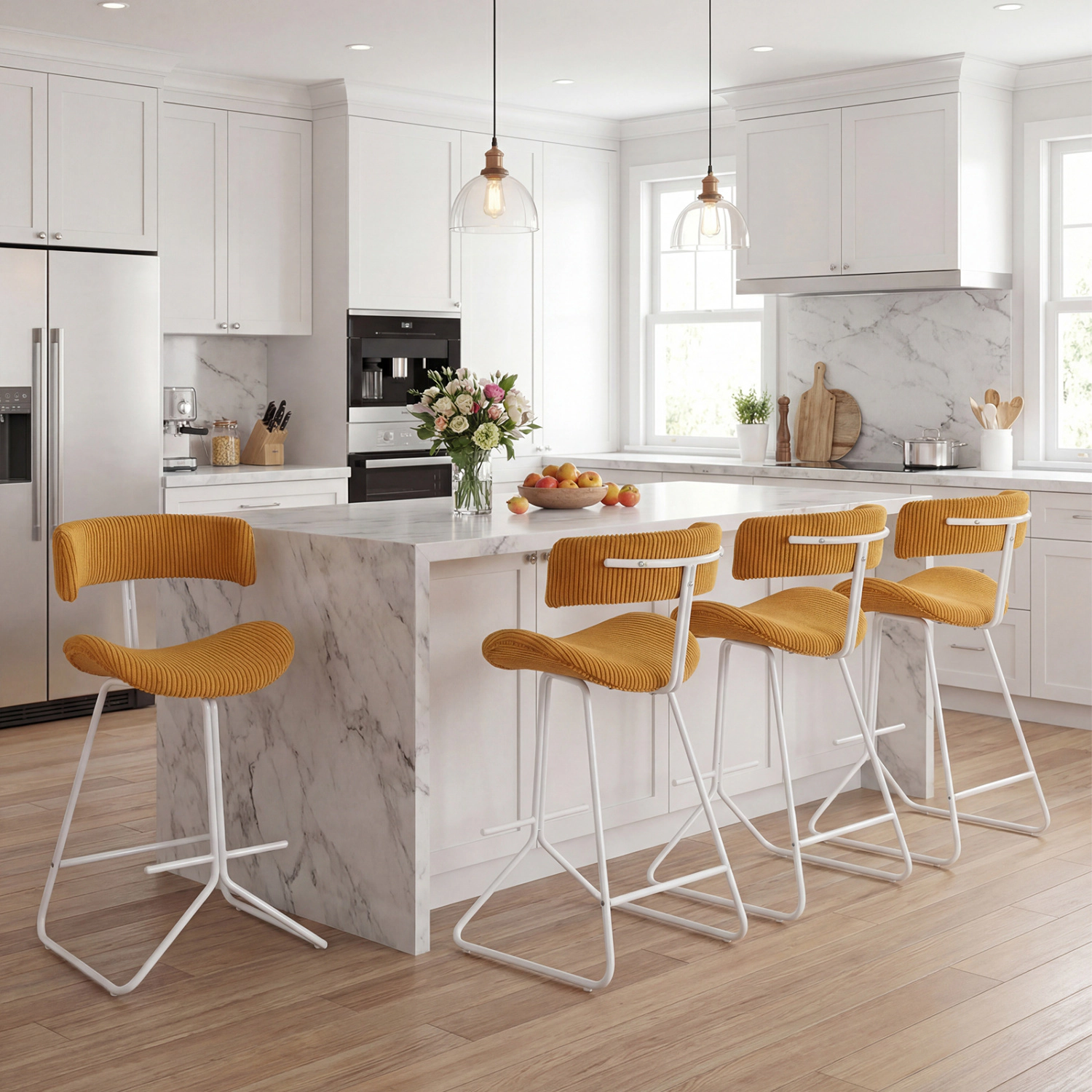 LJG Set of 2 Counter Height Stools 25 Inch Armless Barstools with Padded Seat and Footrest