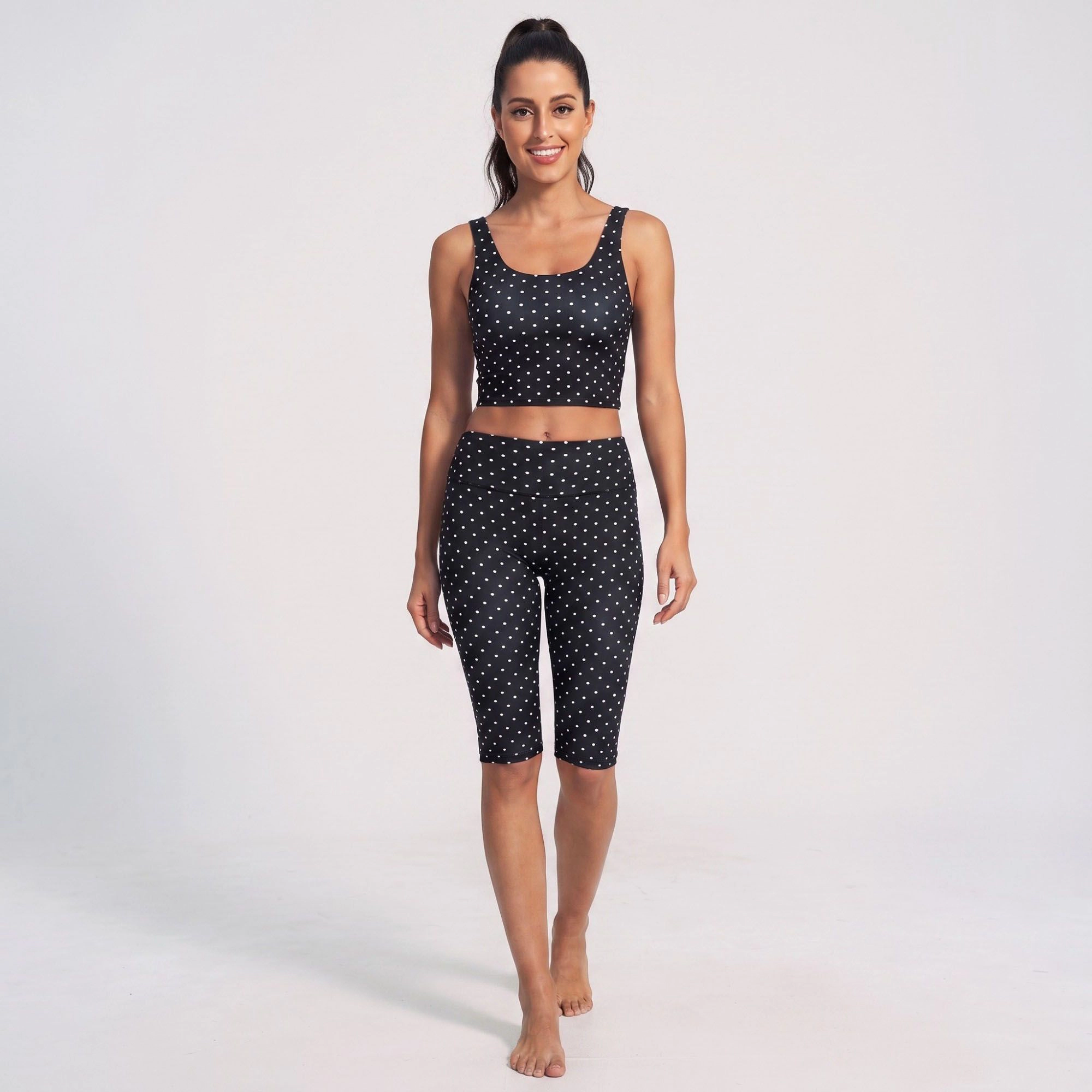 Anna-Kaci Women's Polka Dot Foldover Waist Capri Leggings Fitted Cropped Yoga Pants