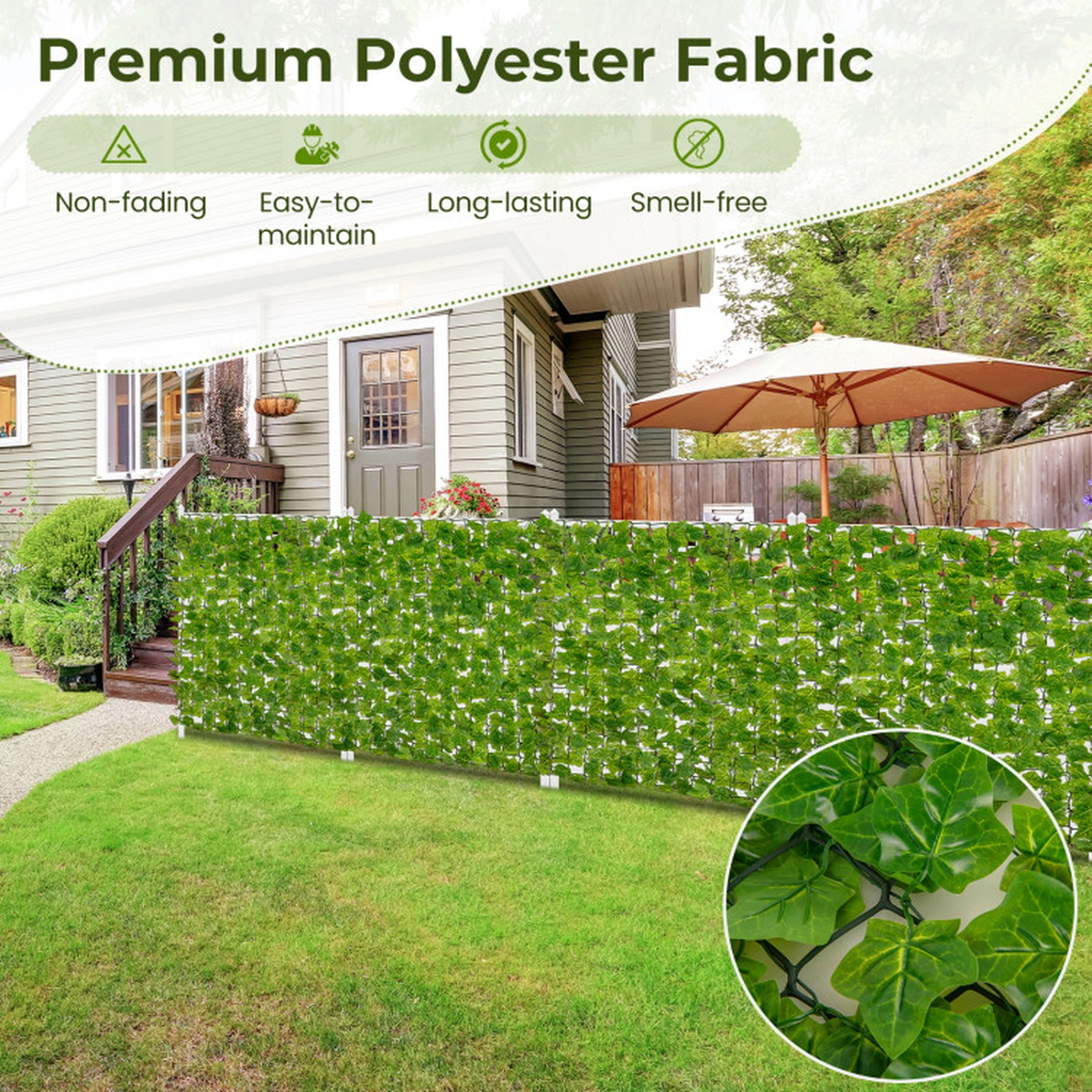 SUGIFT 120 x 40-in Light Green Artificial Ivy Privacy Fence Roll with Dense Faux Vine Leaf Cover
