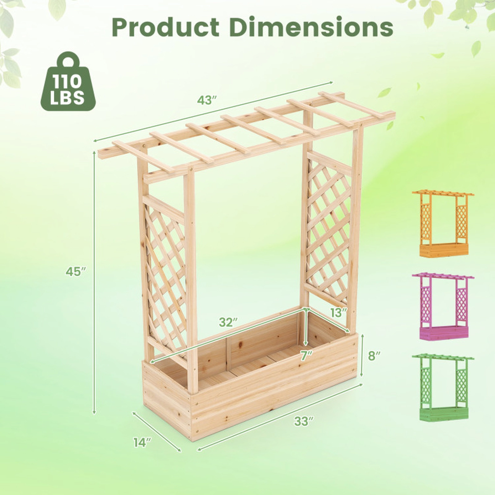 SUGIFT 45-in Tall 110-lb Capacity Natural Fir Wood Raised Garden Bed with Side Trellis and Hanging Roof