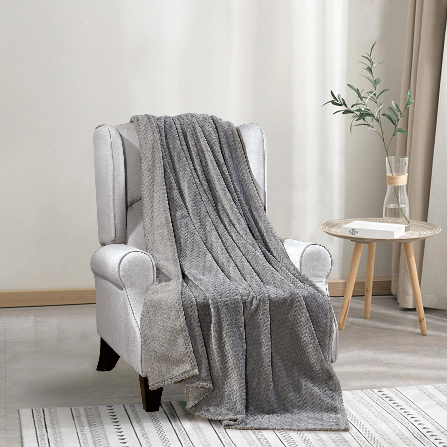 Plazatex Chevron Plush Decorative Throw Blanket Soft All Season 50 x 70 Grey