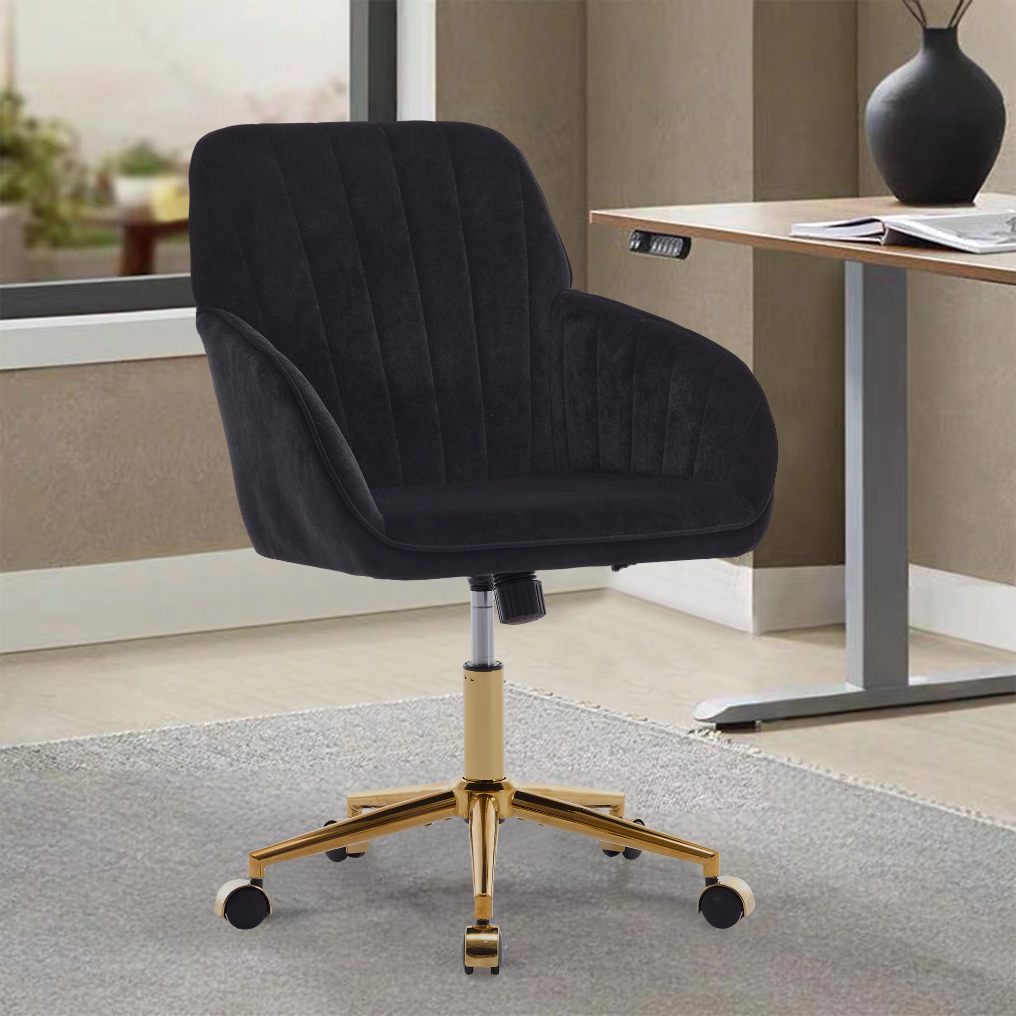 Platinum-Level Office Chairs TY Adjustable Velvet Office Chair, Black, Gold Base Swivel