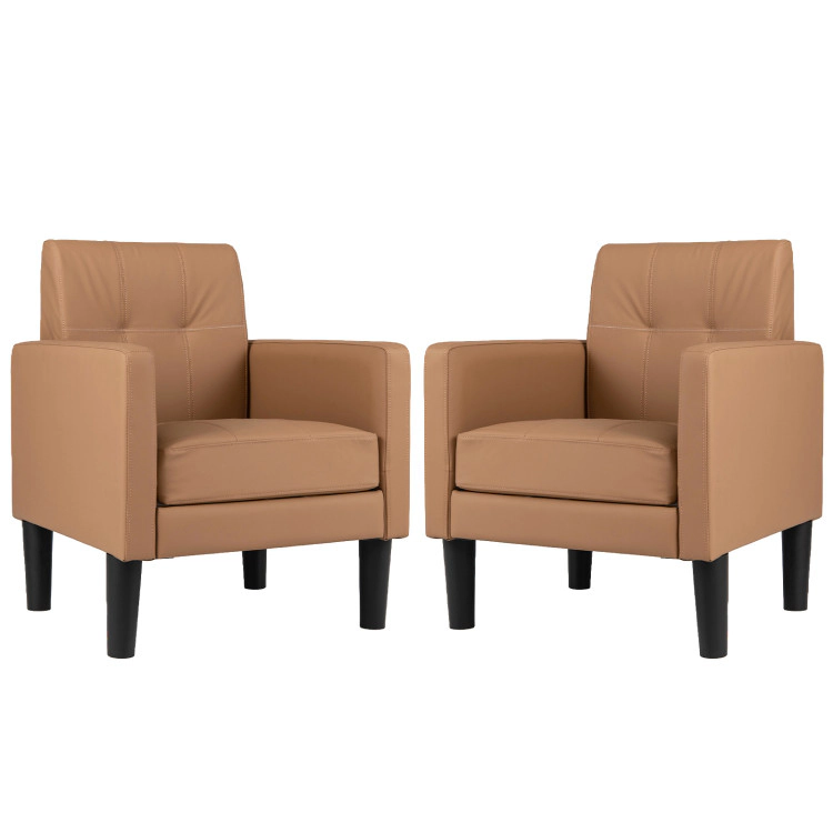 Hivvago Set Of 2 Pu Leather Modern Accent Chair With Removable Seat Cushion