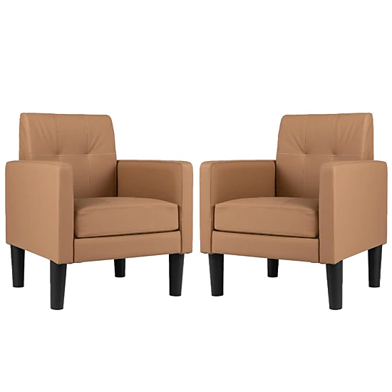 Hivvago Set Of 2 Pu Leather Modern Accent Chair With Removable Seat Cushion