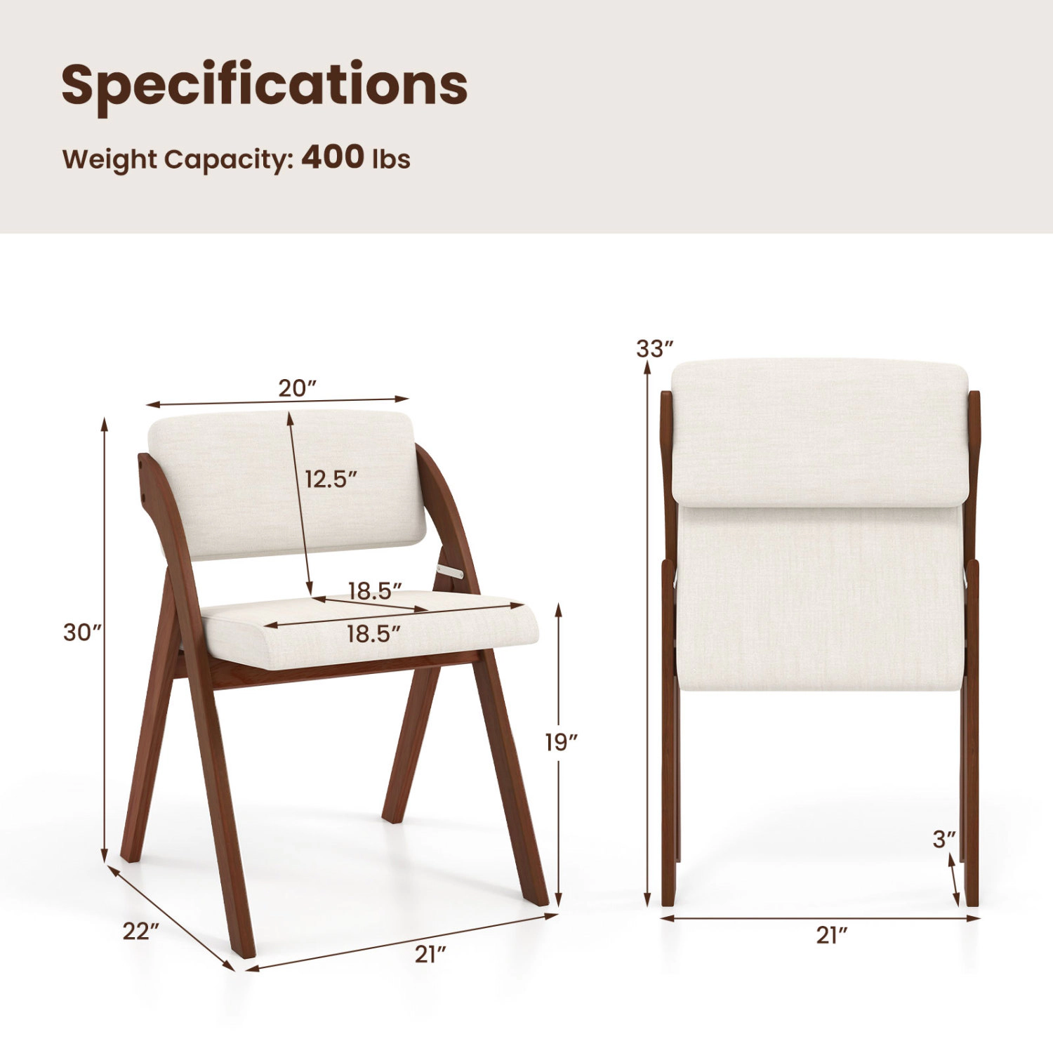 LJG Set of 4 Folding Kitchen Dining Chairs with Rubber Wood Legs