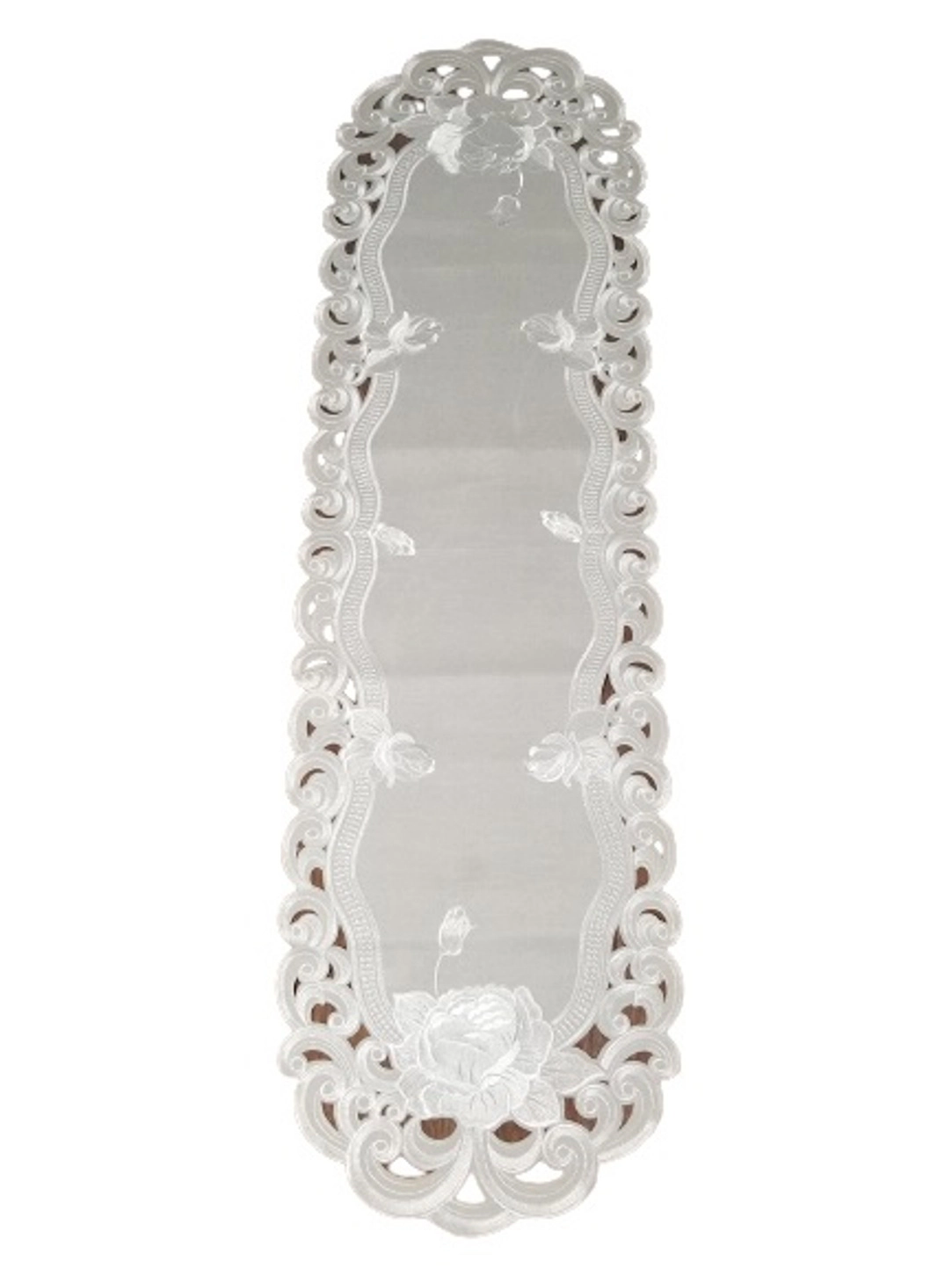 Jiallo Silver Rose Embroidered Cutwork Rectangular Table Runner, 16 by 72  inch